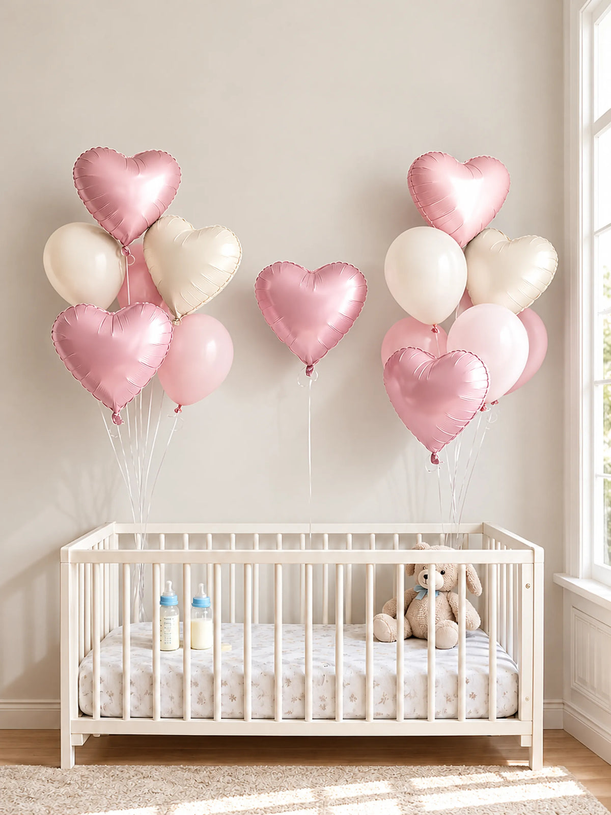 10-Piece Heart Foil Balloon Bouquet - Blush Pink & White