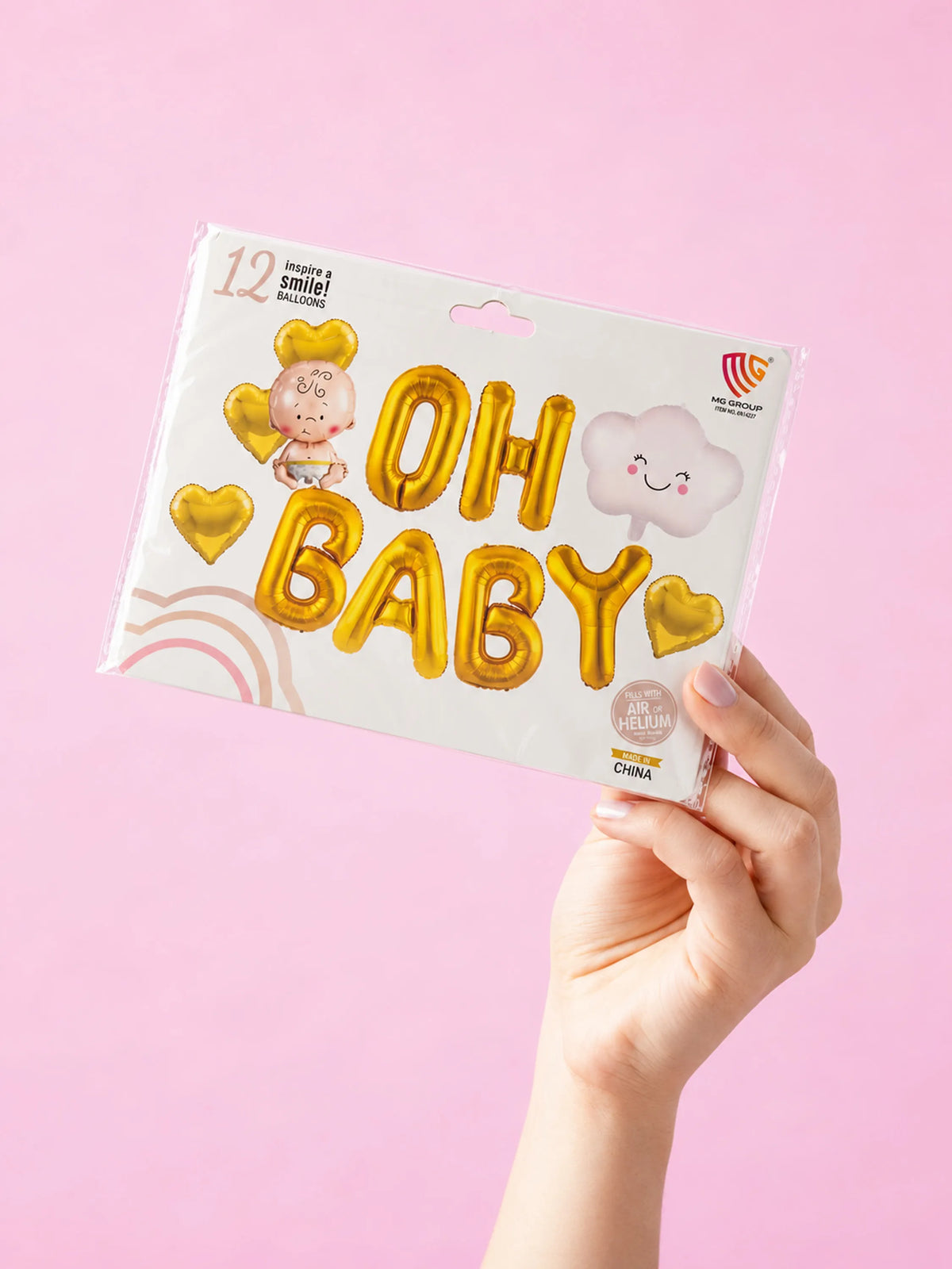 "Oh Baby" Foil Balloon Decoration Set – Gold (12 Pcs)