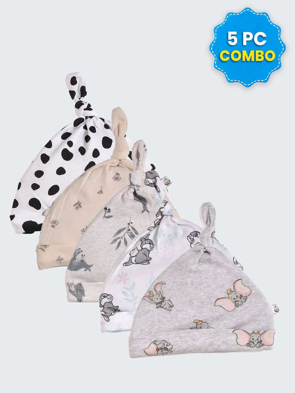 5 Pc Combo Baby & Kids Knot Caps 6-9 Months