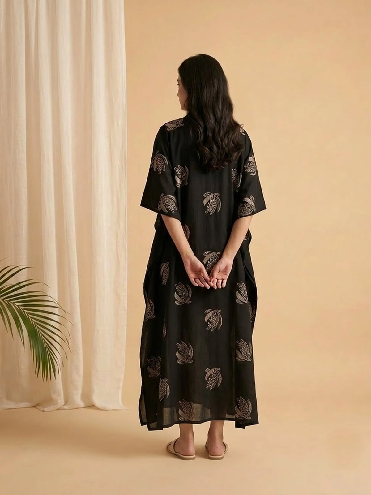 Printed Maternity Kaftan – Black