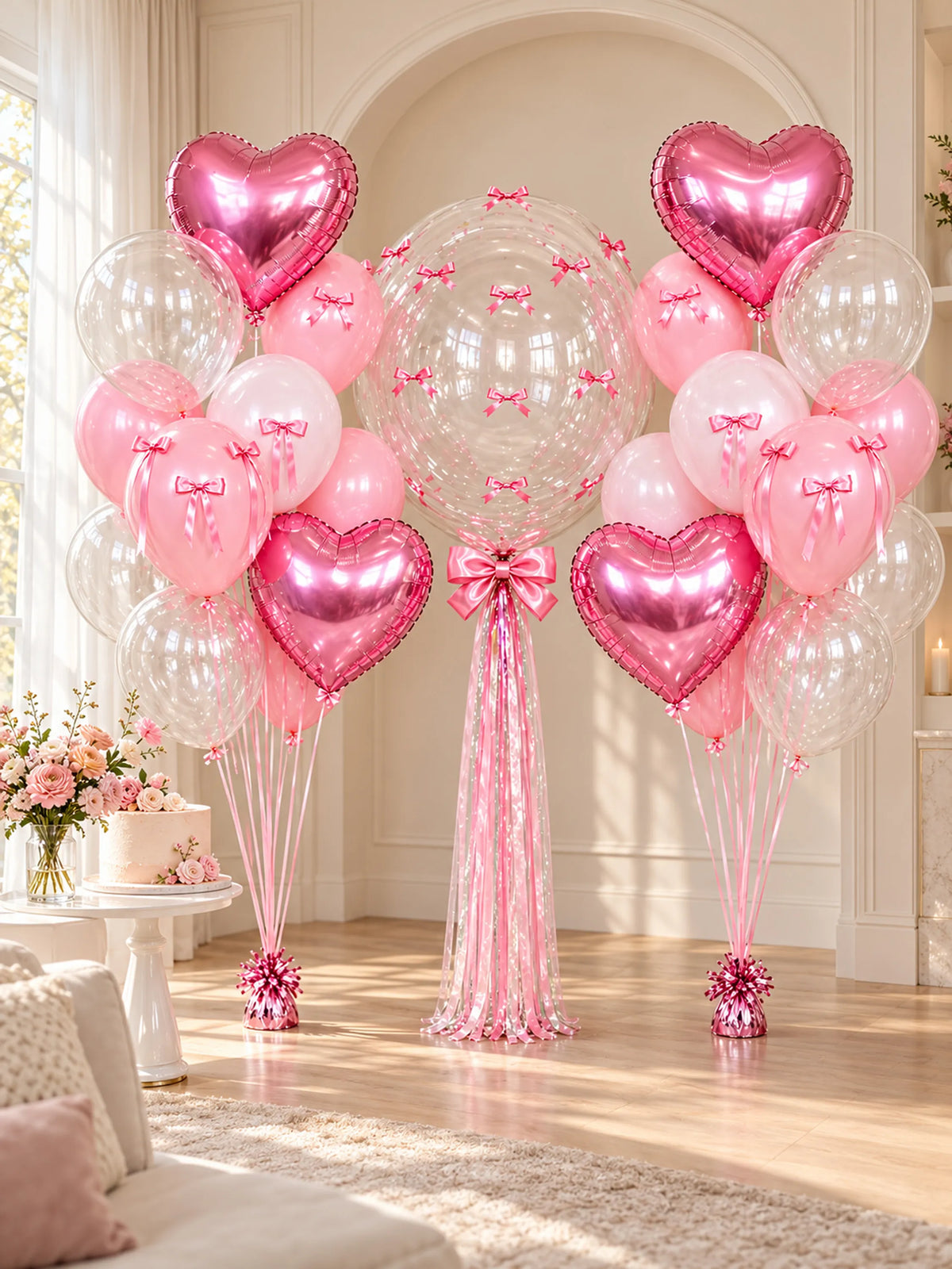Bow Clear Bobo Foil Heart Balloon Set