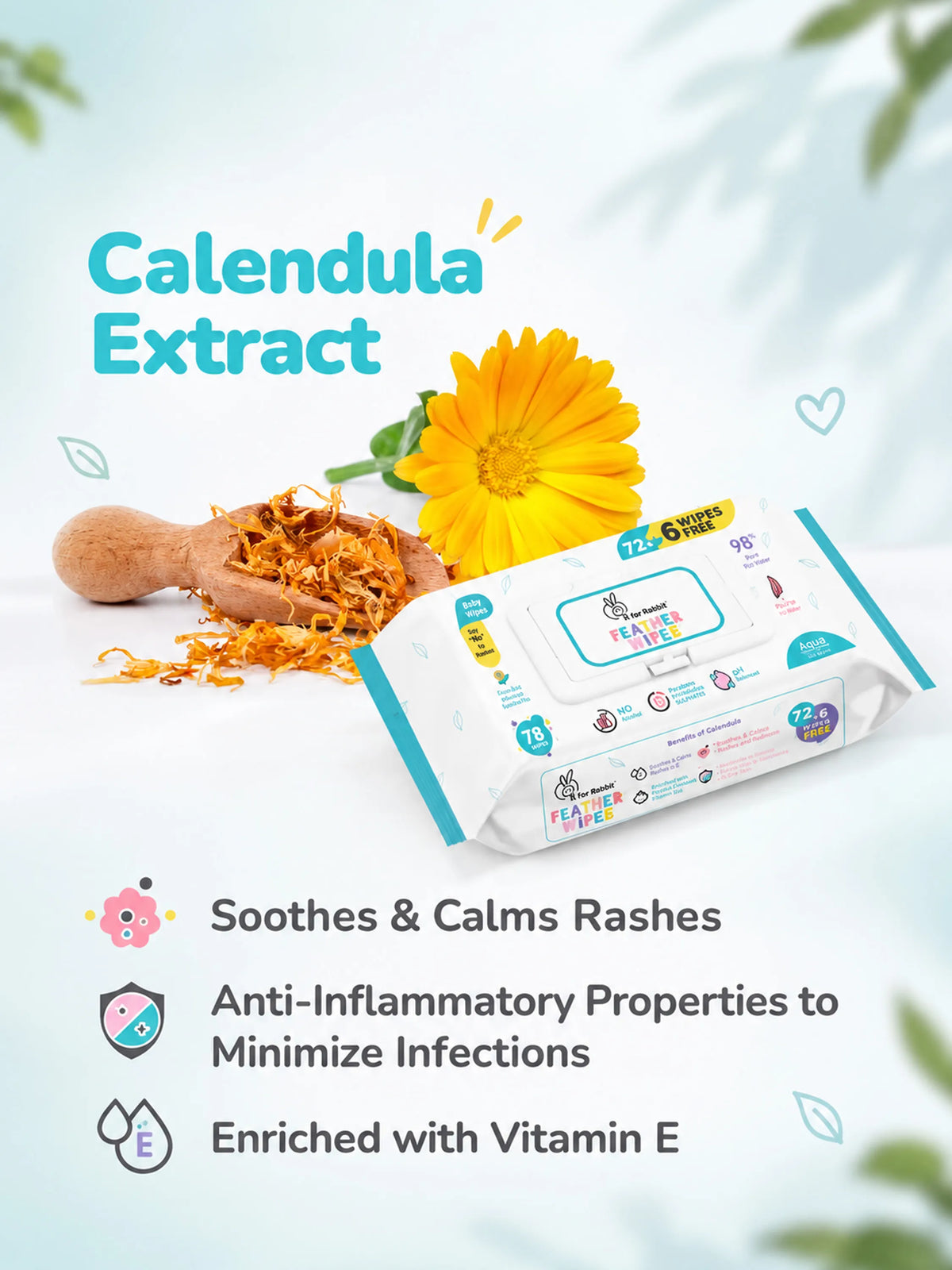 Feather Aqua Wipes - With Calendula Extract