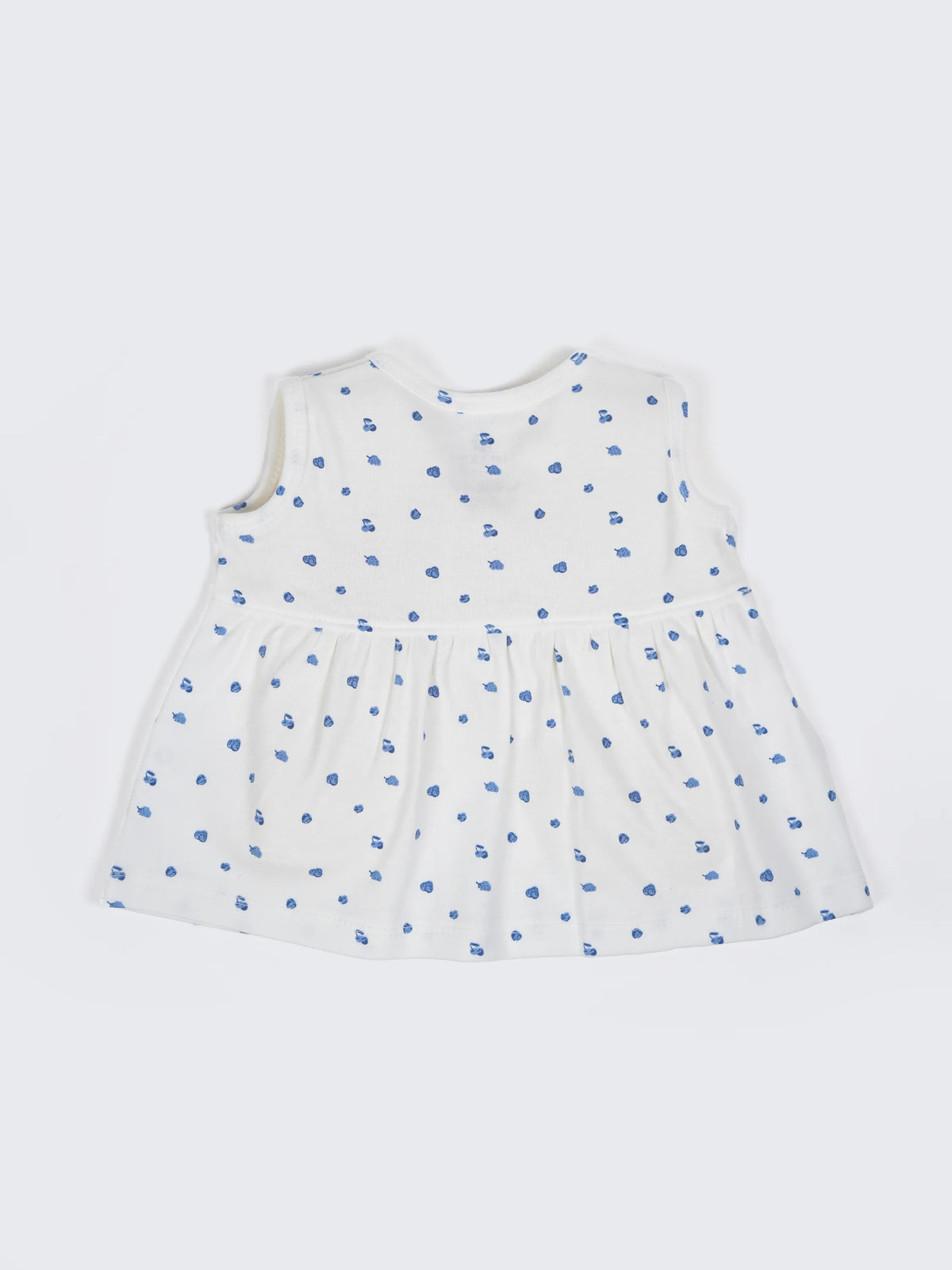 Baby Girls White & Blue Printed Cotton Frock