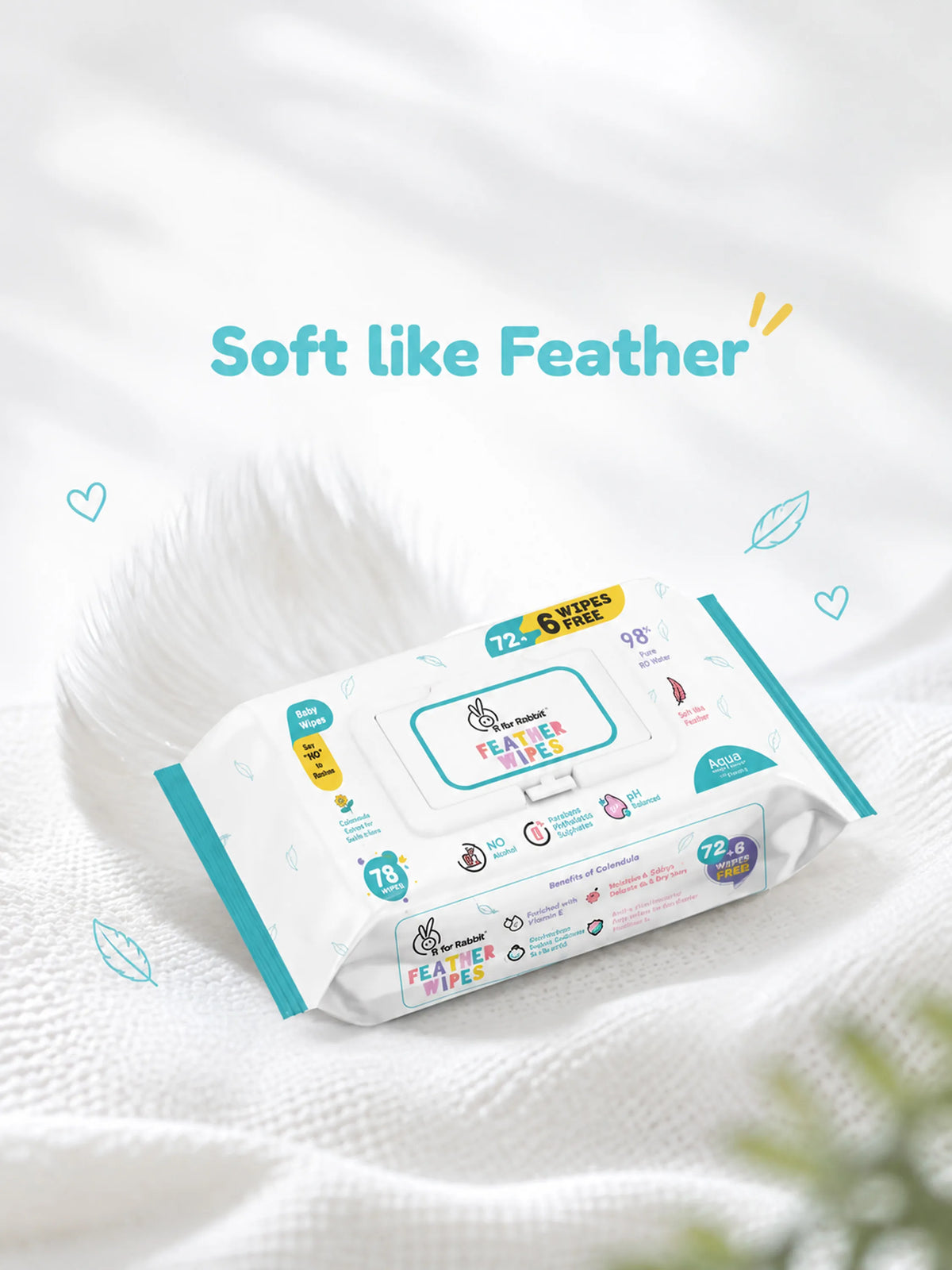 Feather Aqua Wipes - With Calendula Extract