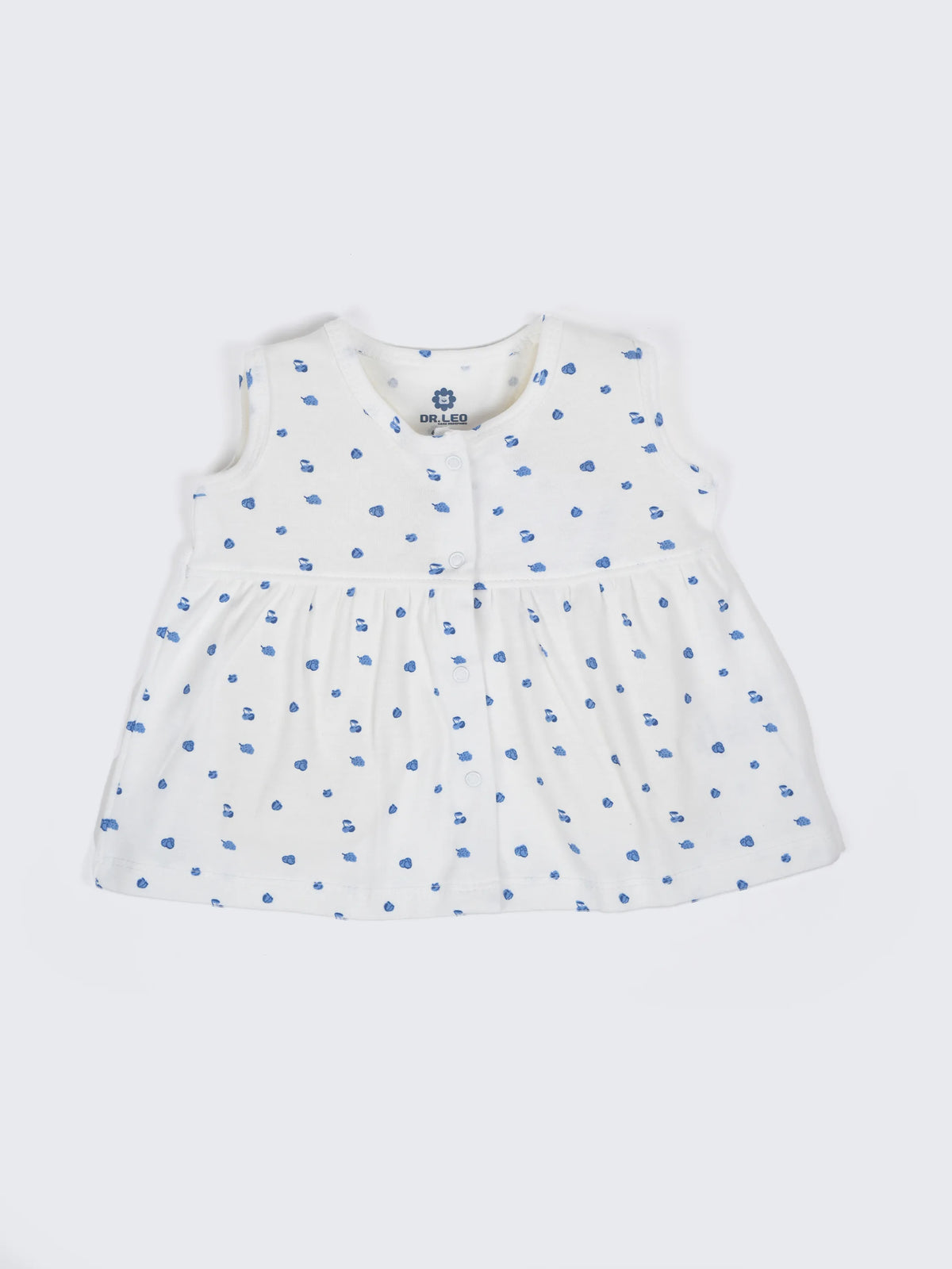 Baby Girls White & Blue Printed Cotton Frock