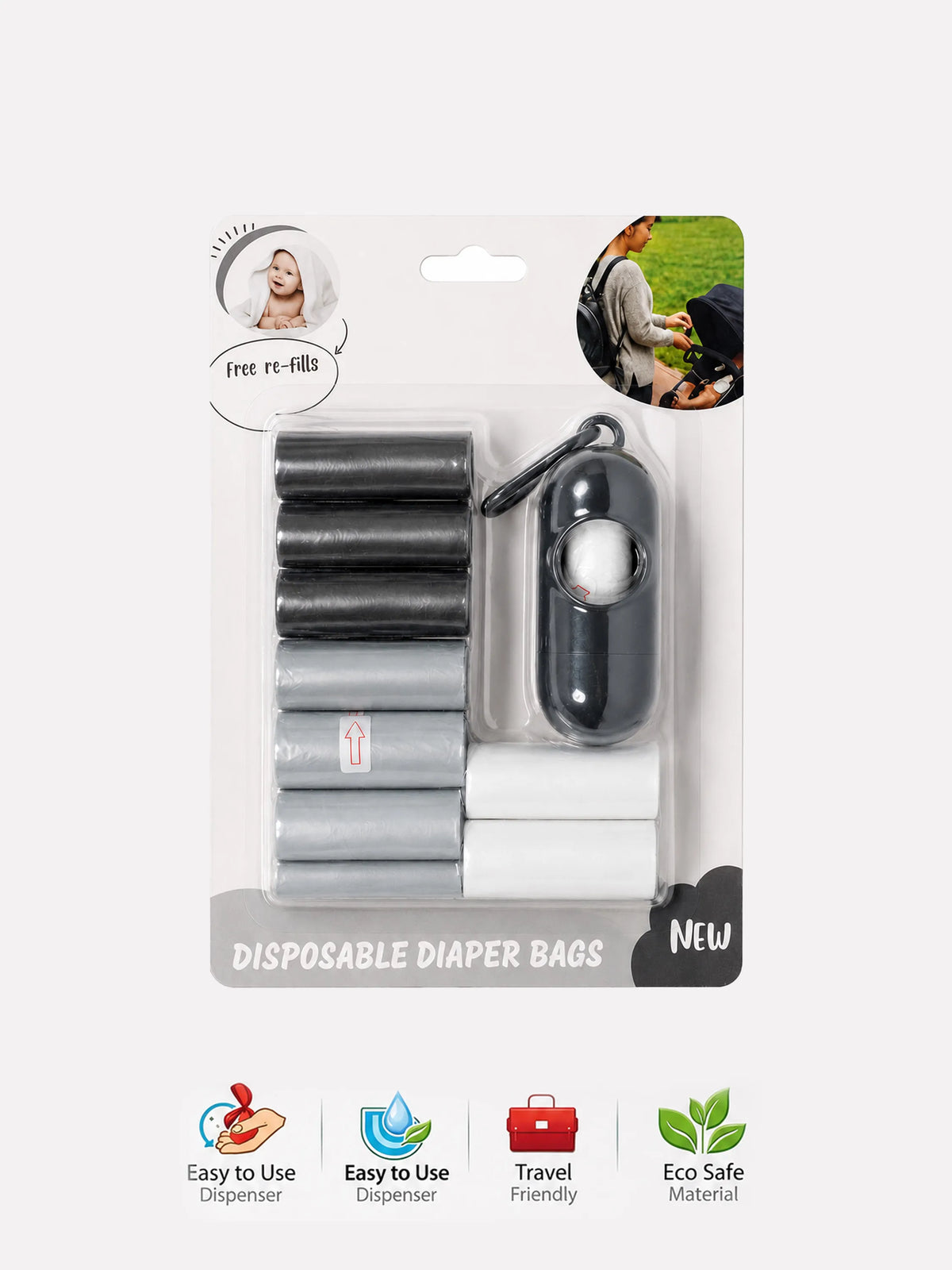 Portable Baby Diaper Disposal Bags with Dispenser