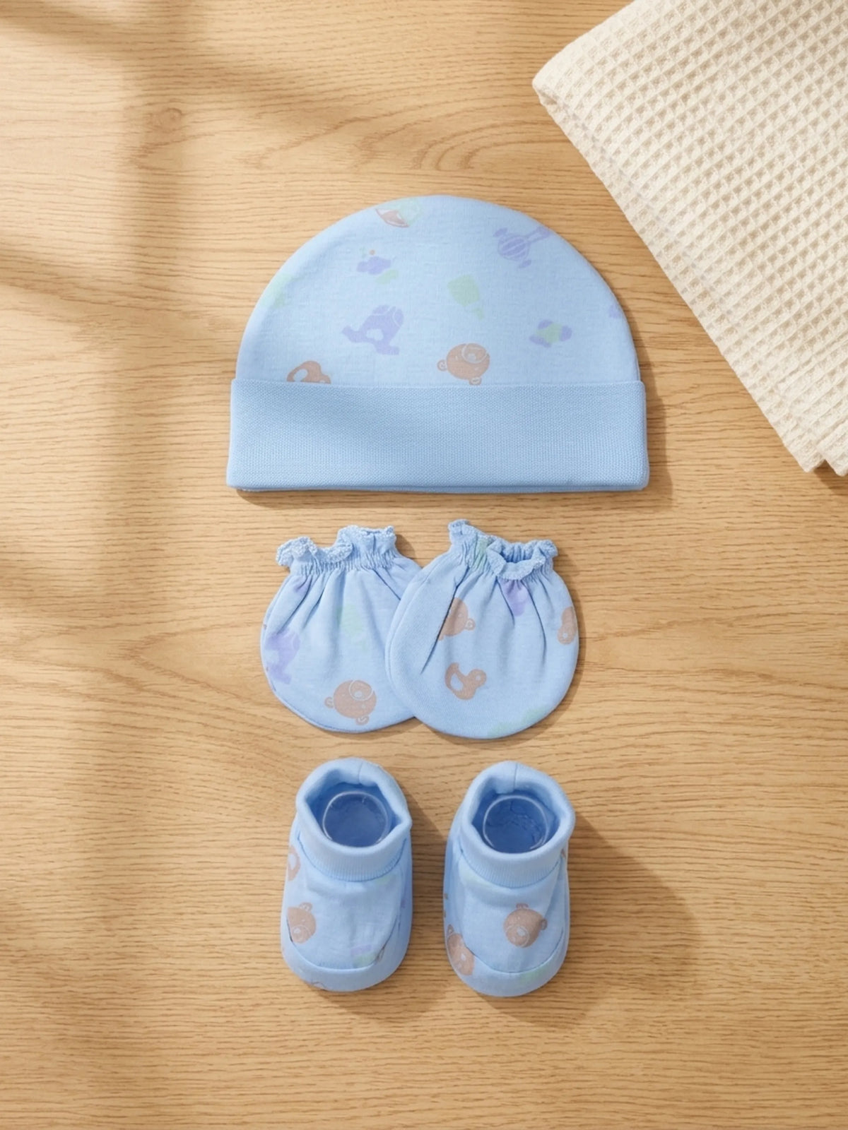Newborn Cap, Mittens & Booties Set – Blue