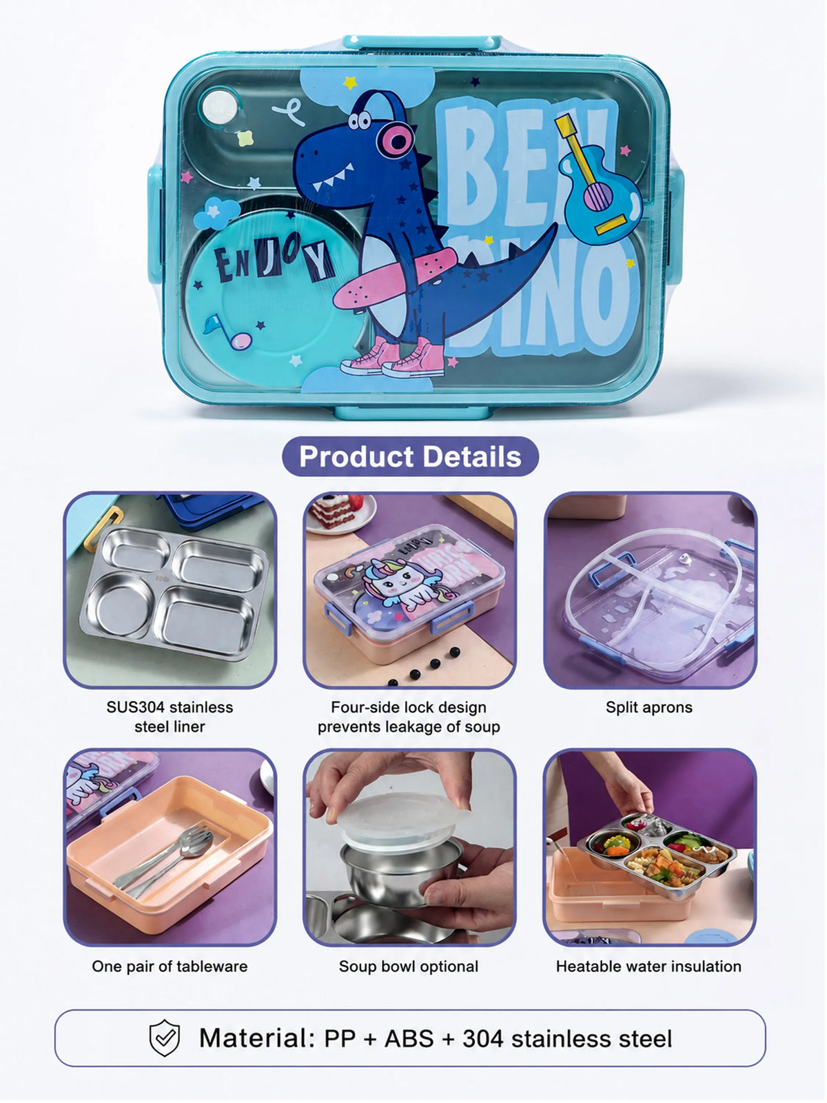 Kids 304 Stainless Steel Bento Lunch Box