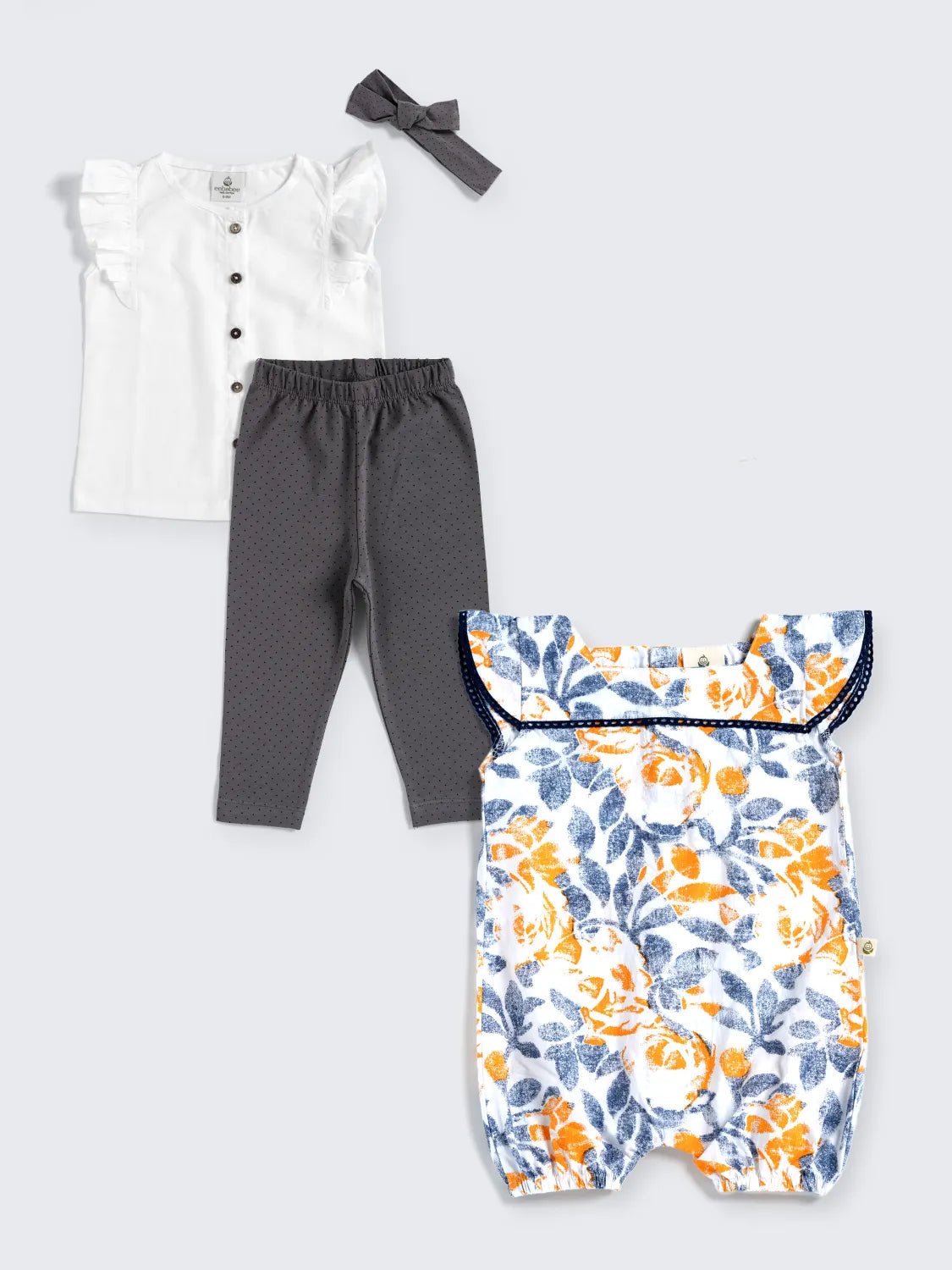 Stylish Baby Girl Combo with Romper, Legging Set & Hairband
