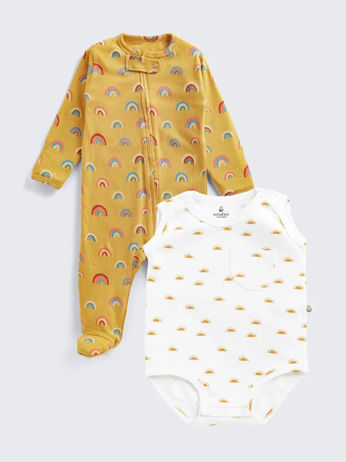 Rainbow Picnic Baby Sleepsuit & Sunny Bodysuit Combo – 2 Pc Set