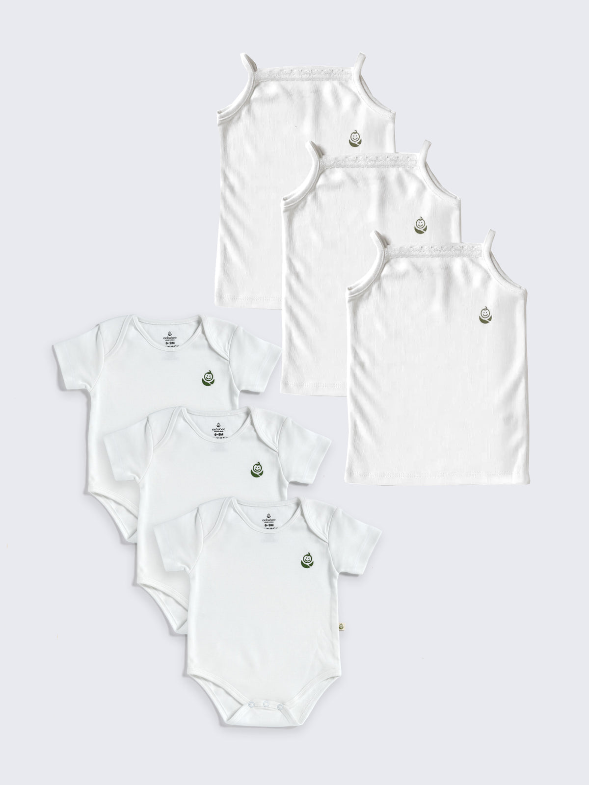 Essential Whitewear Combo – 6-Piece Baby Girl Camisole & Bodysuit Set