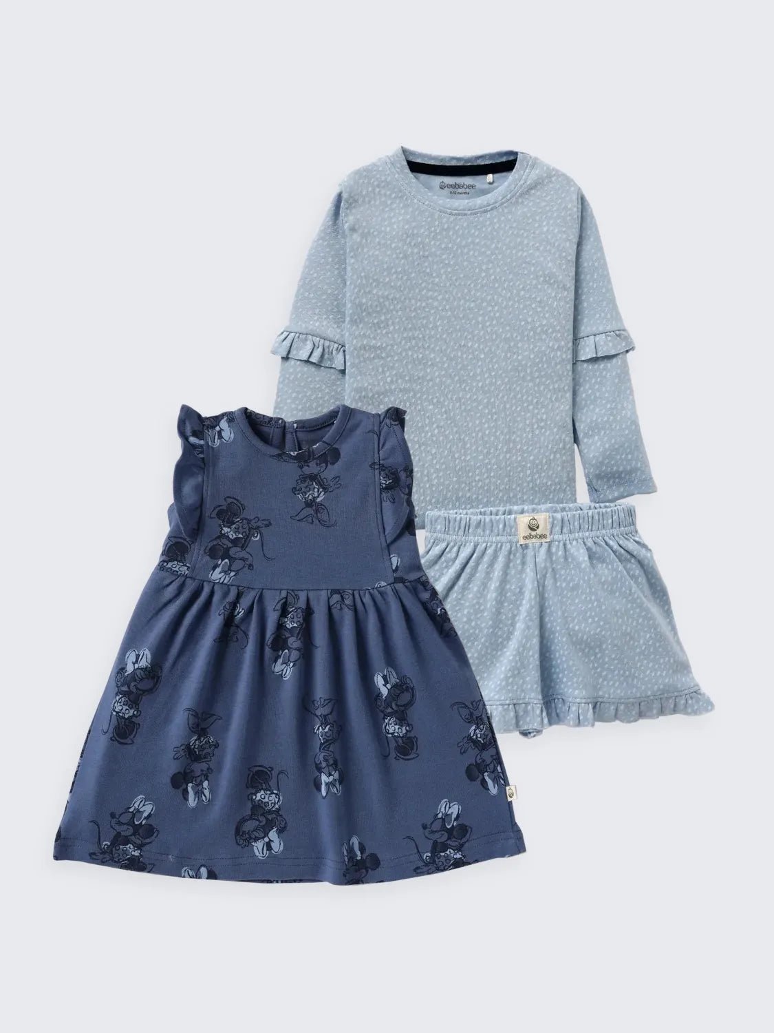 Girls' Sleeveless Frock with Long Sleeve Top & Skirt Set