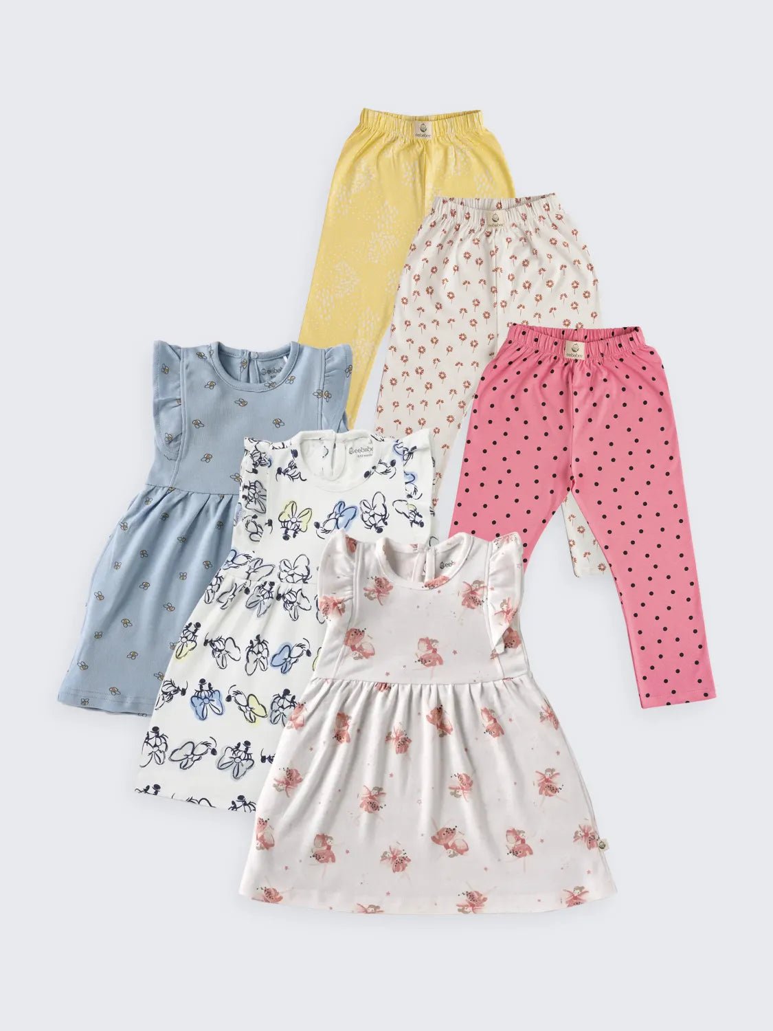 Girls' 3 Sleeveless Frocks with 3 Printed Leggings Combo Pack