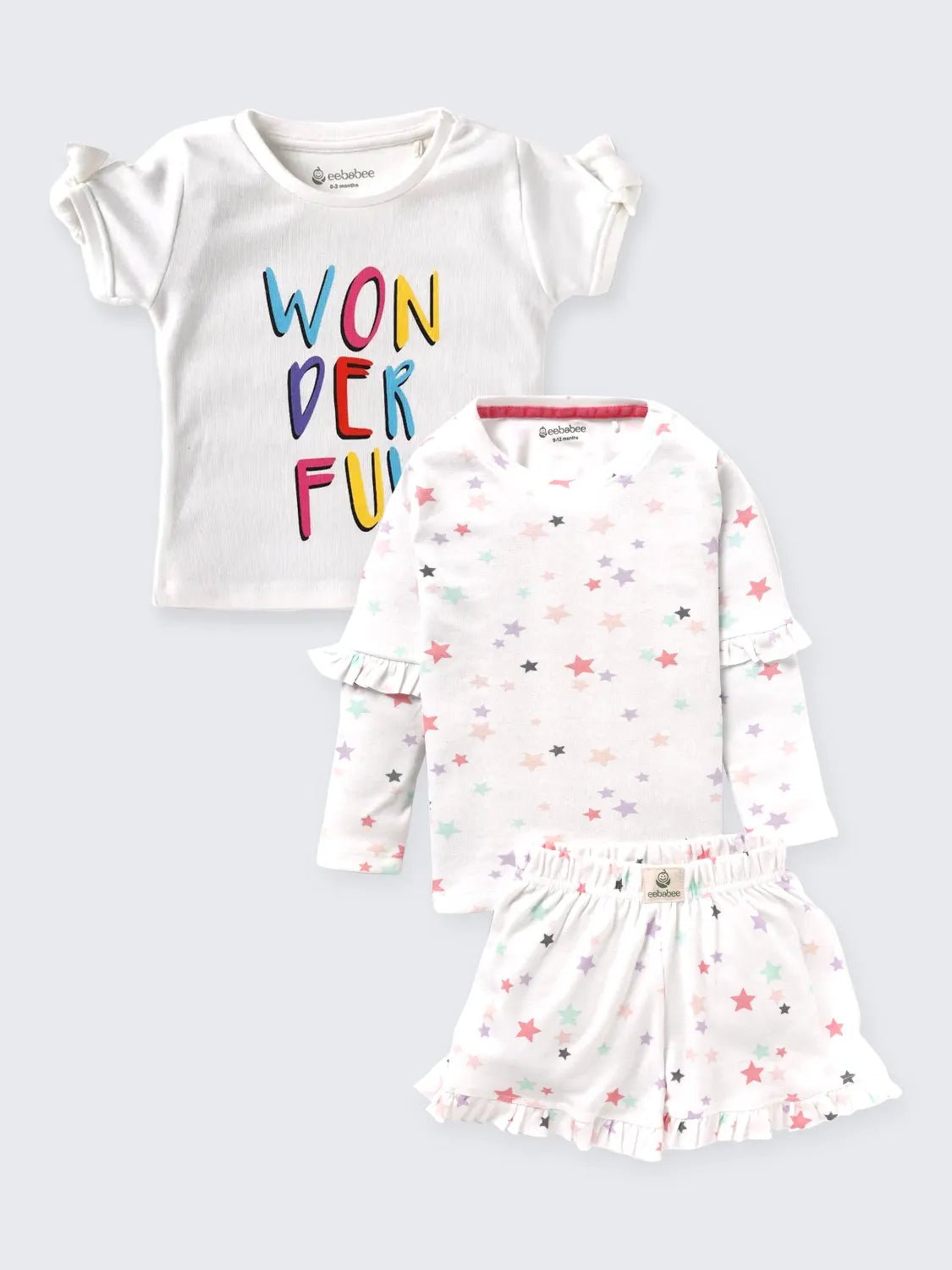 Baby Girl Wonderful Graphic Tee & Star Print Skirt Set Combo