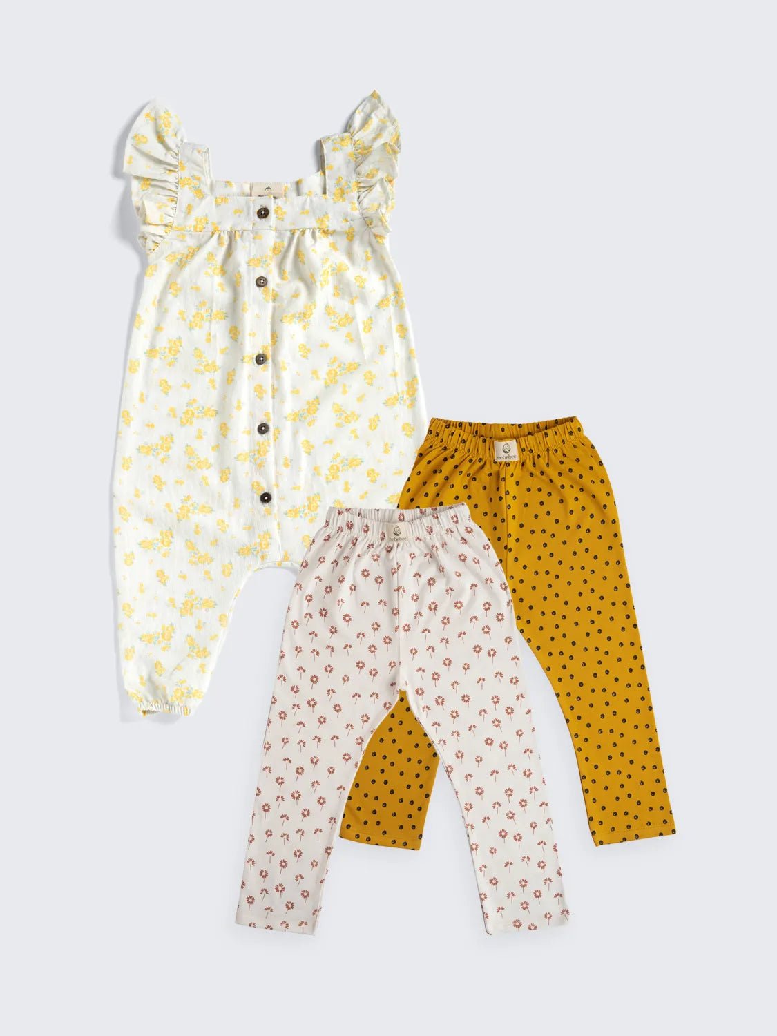 Baby Girl Ruffle Jumpsuit with 2 Printed Leggings Combo