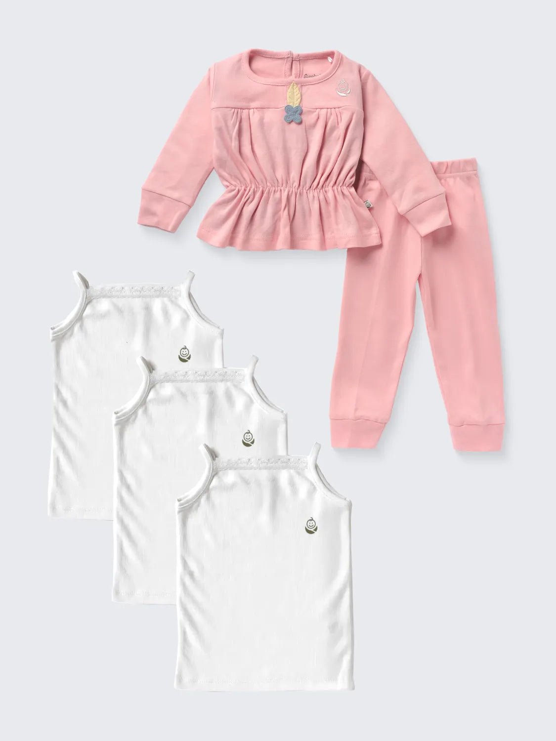 Baby Girl Camisole Vest (3 Pc) & Trendy Pink Frock Set Combo