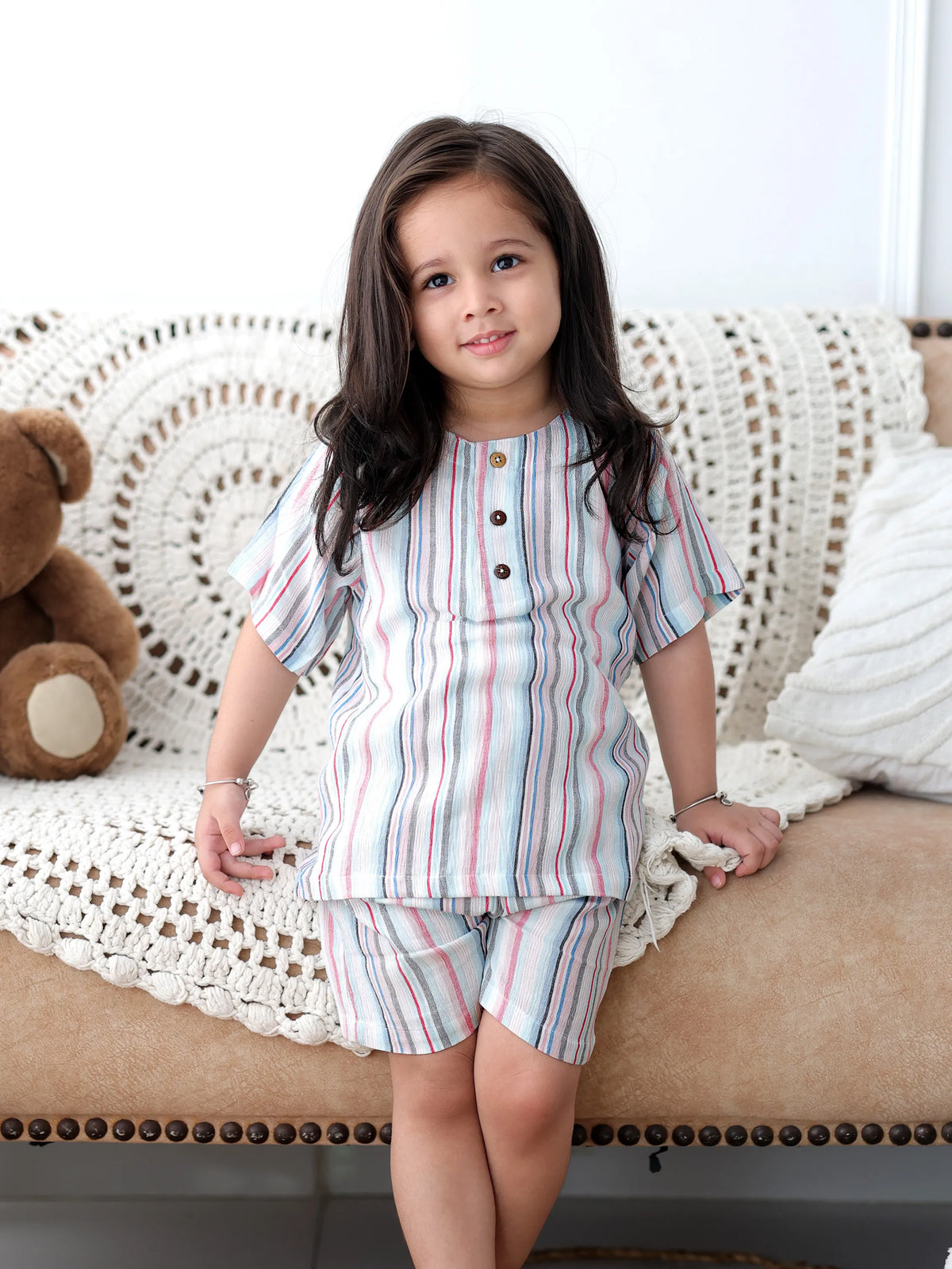 Unisex 2-Set Summer Combo – Black Solid & Striped Shorts Set