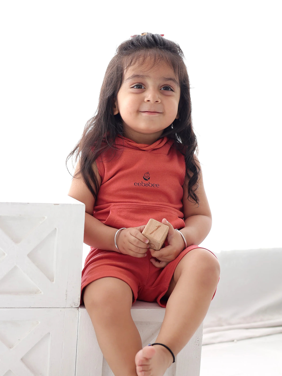 Boys Solid Sleeveless Hooded Set - Coral Edition
