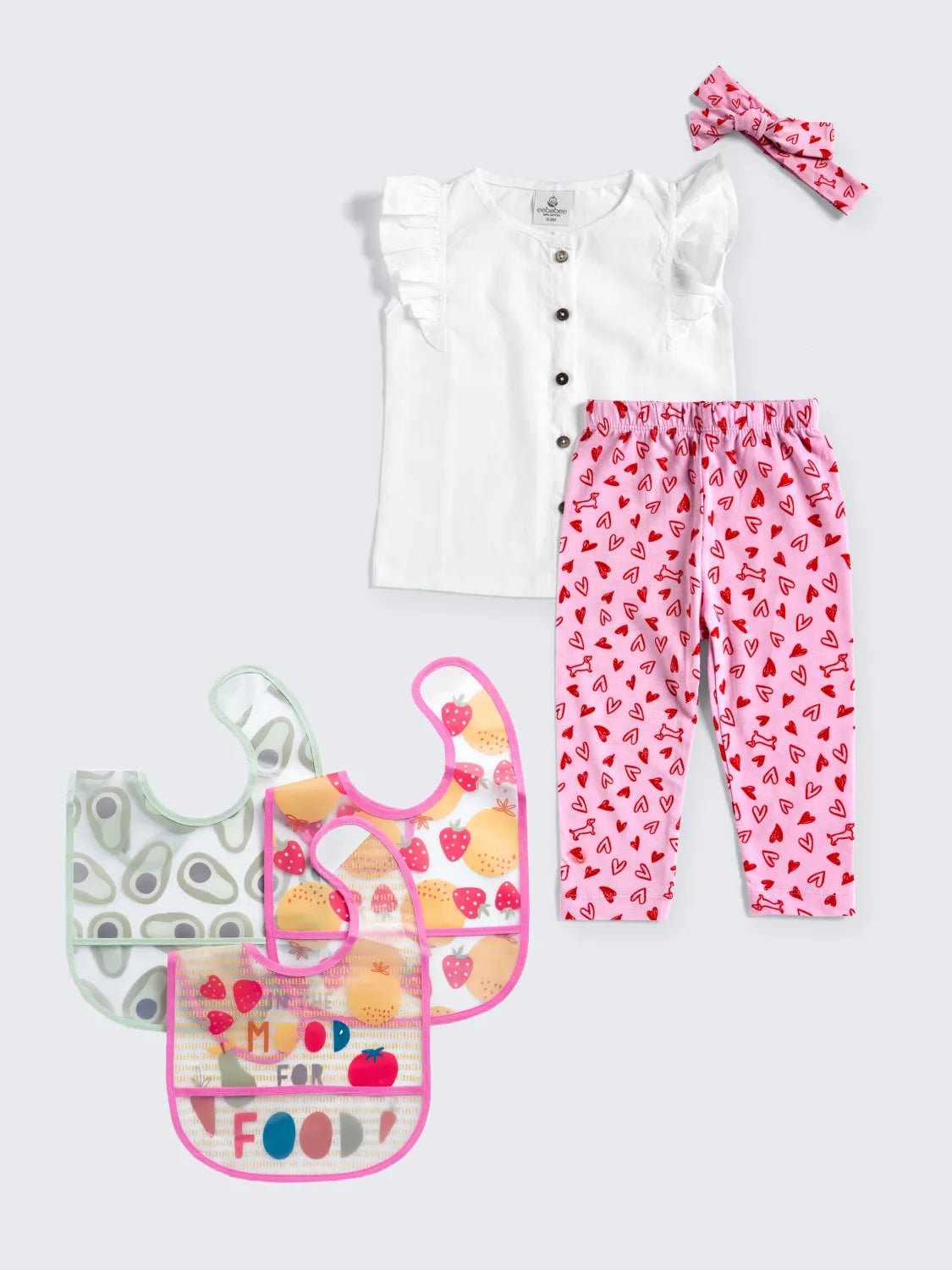 Girls' Everyday Essentials Outfit Set with 3 PEVA Bibs