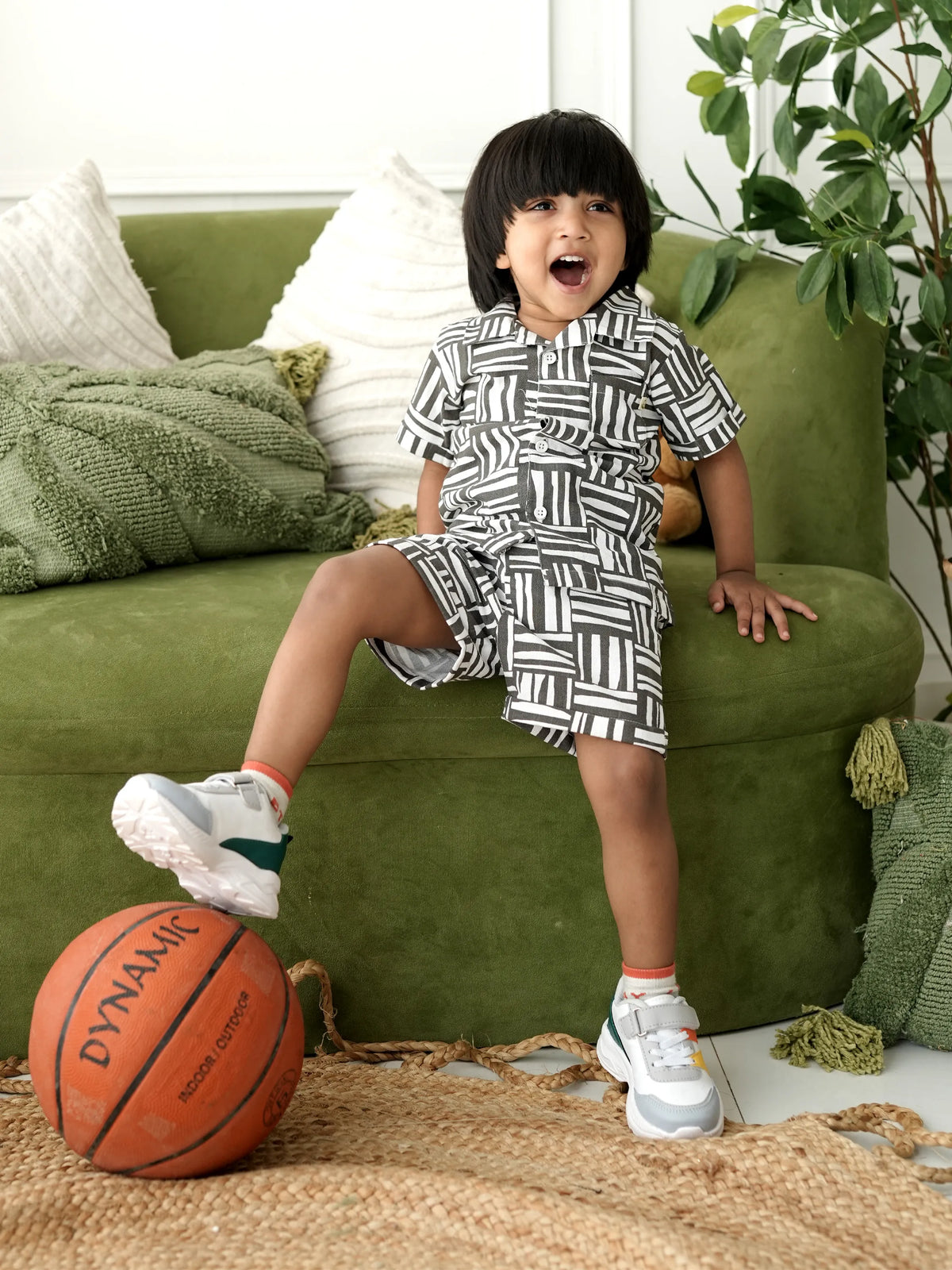 Monochrome Grid Cotton boys Co-ord Set