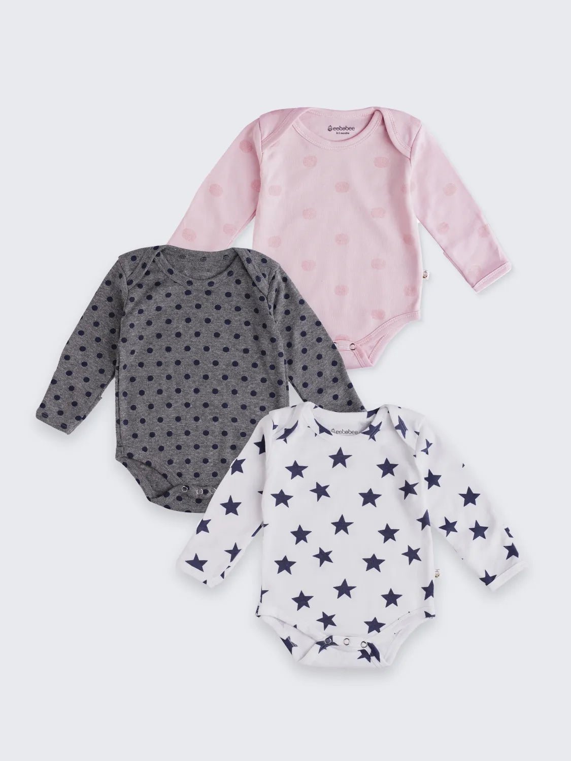 3-Pack Long Sleeve Baby Bodysuits – Soft Cotton with Foldover Mittens