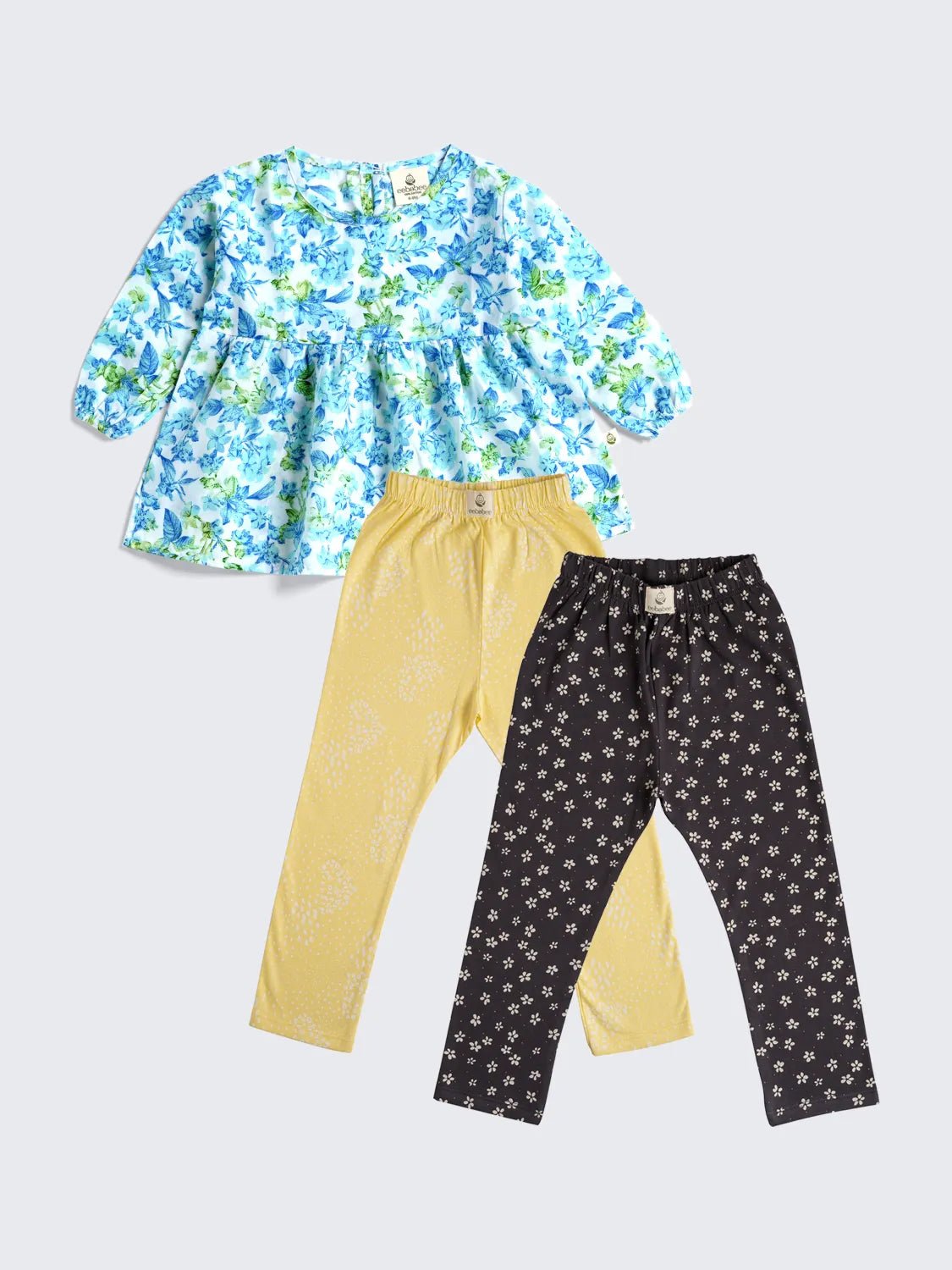 Floral Full Sleeve Frock with 2 Leggings Combo for Girls