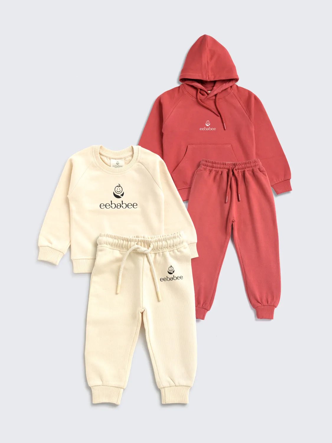 Unisex Solid Sweatshirt & Hoodie 4-Piece Set for Boys & Girls