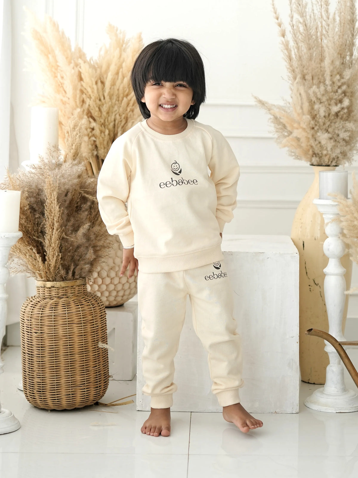 Unisex Solid Sweatshirt & Jogger Set - Classic Cream