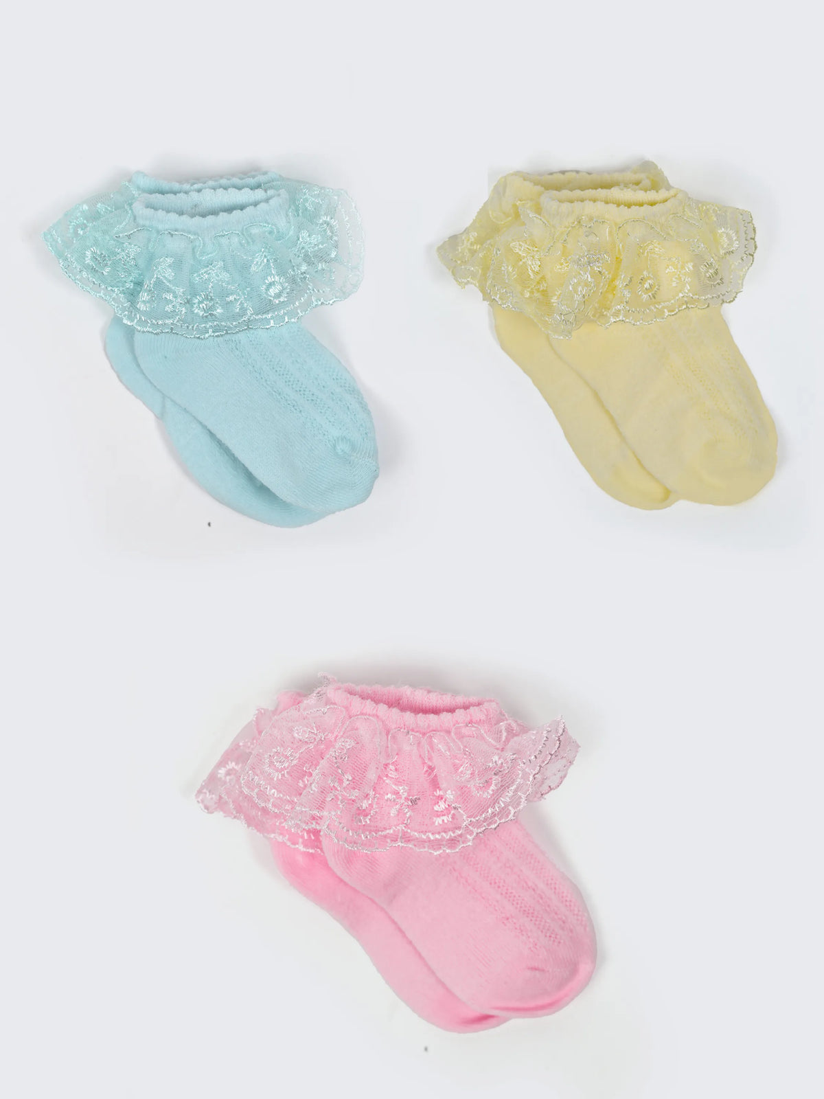 Baby Girls Lace Frill Socks - Pack of 3