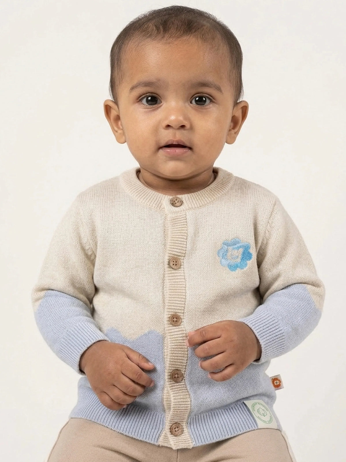 Baby Knit Cardigan – Cream & Blue