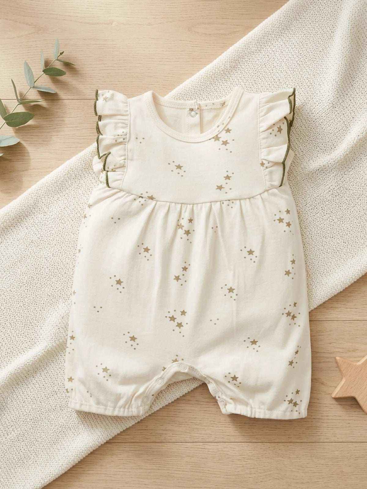 Baby Girls Star Print Cream Ruffle Sleeve Romper