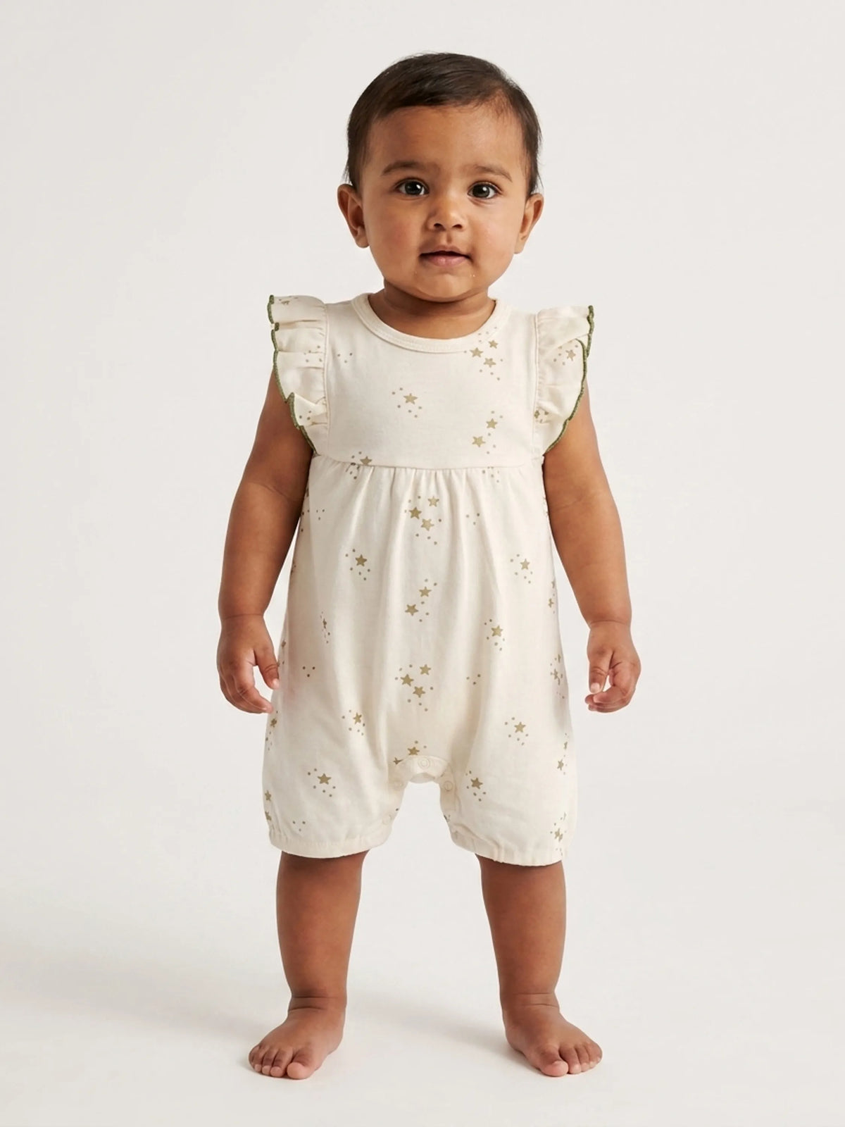 Baby Girls Star Print Cream Ruffle Sleeve Romper