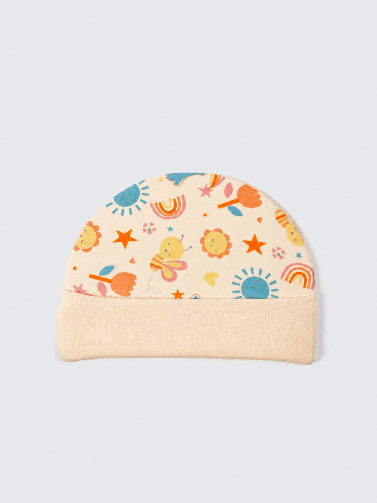 Newborn Cap, Mittens & Booties Set – Cream Print