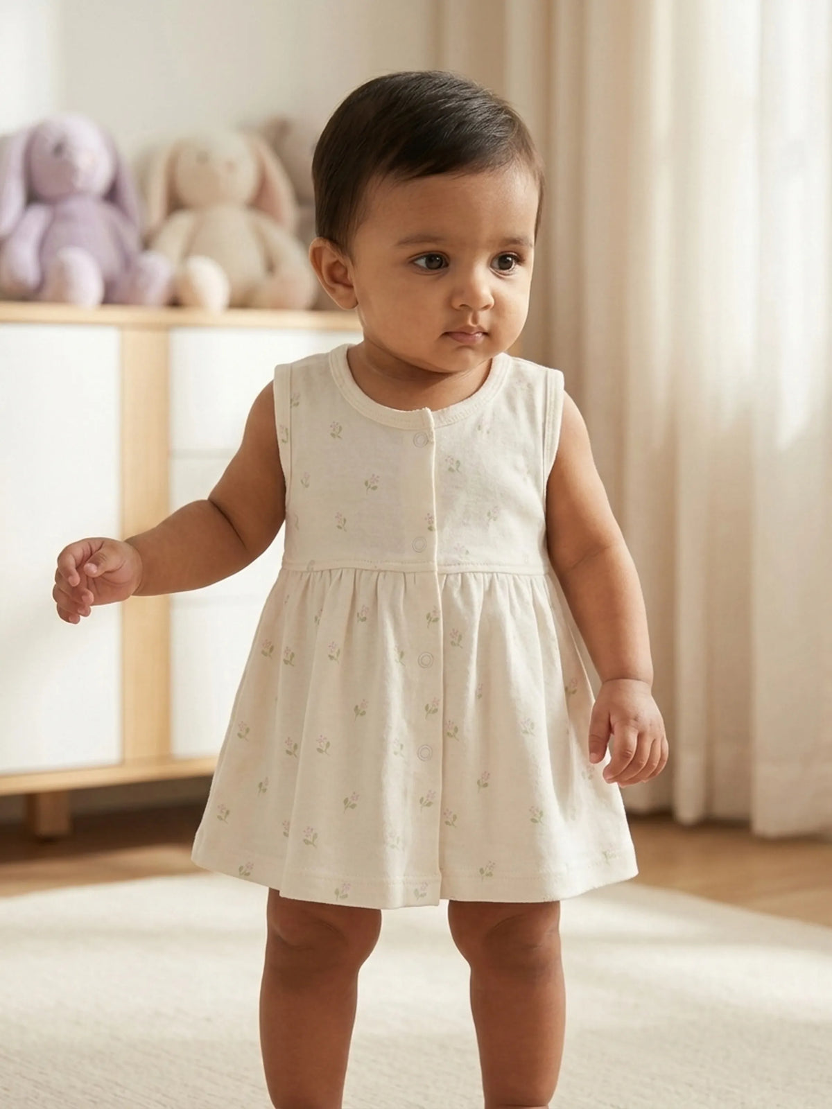 Baby Girls Floral Cream Cotton Frock