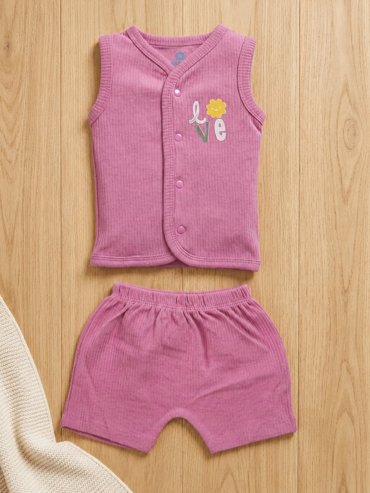 Baby Sleeveless Ribbed Cotton Jabla & Shorts Set