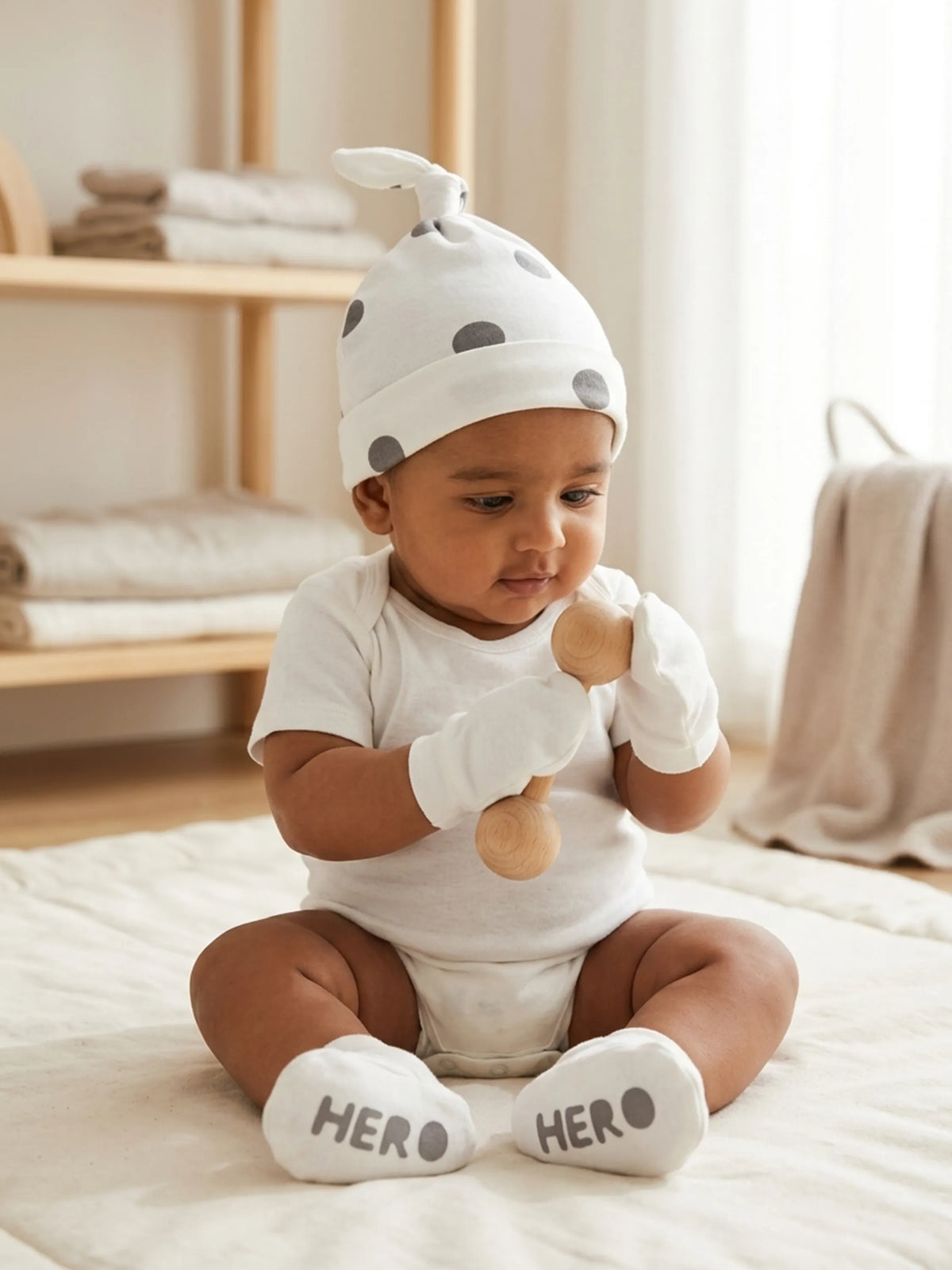 Baby Cap, Mittens & Booties Set – Polka Dot Hero
