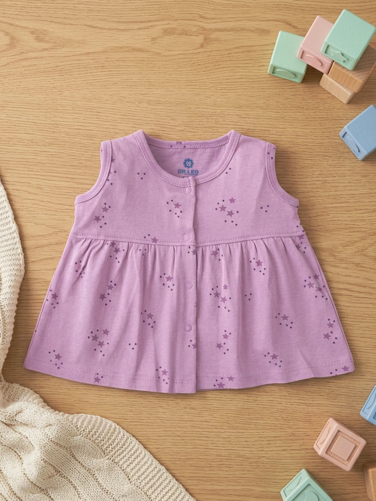 Baby Girls Purple Star Print Cotton Frock