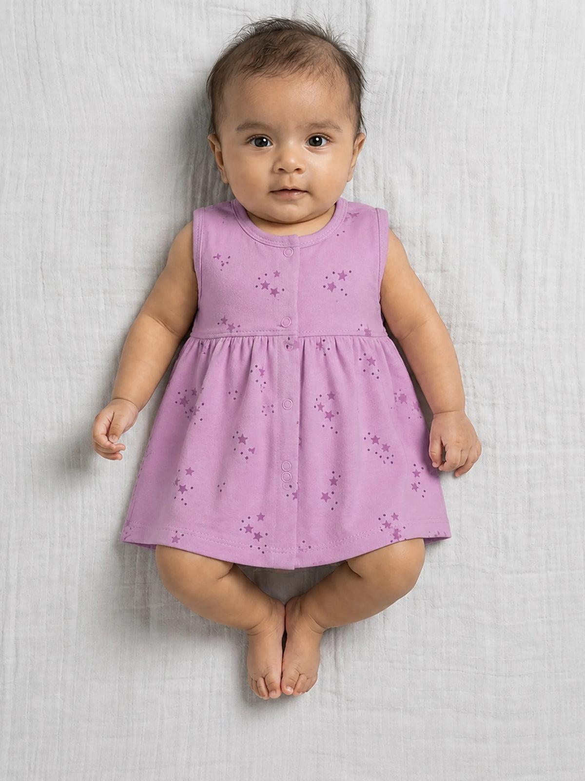 Baby Girls Purple Star Print Cotton Frock
