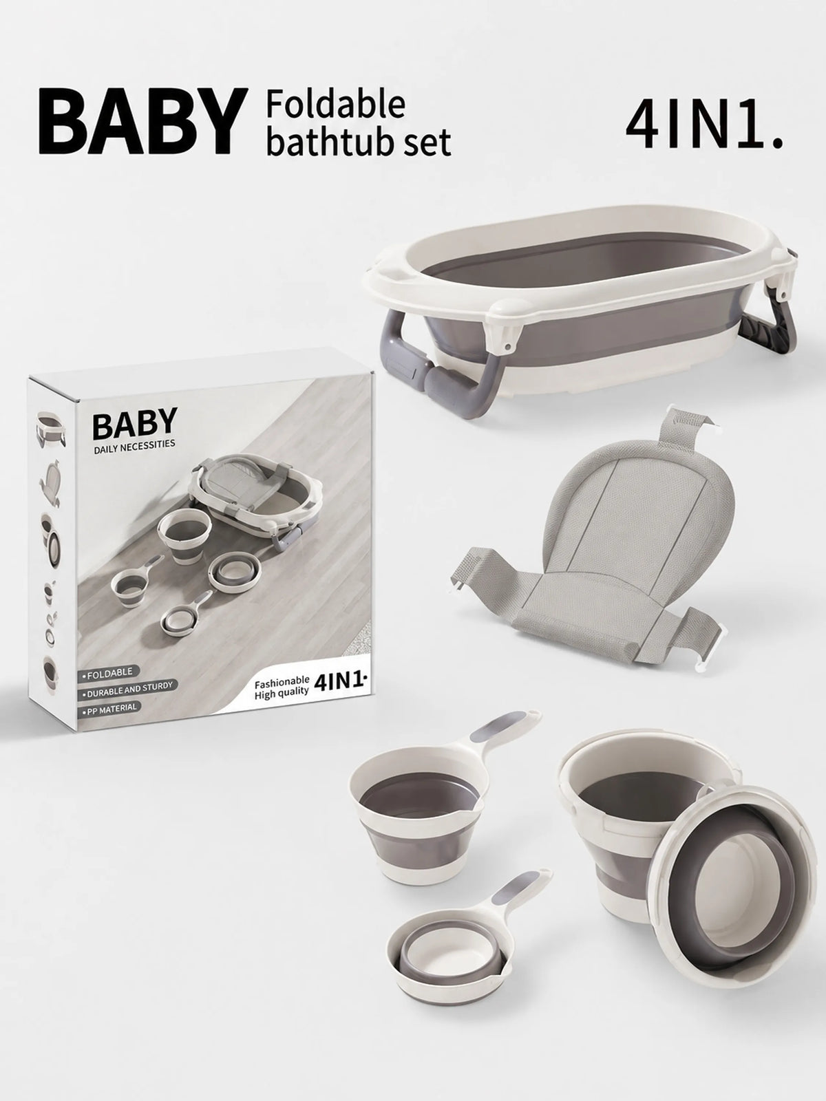 4-in-1 Foldable Baby Bath Tub Set with Bath Seat