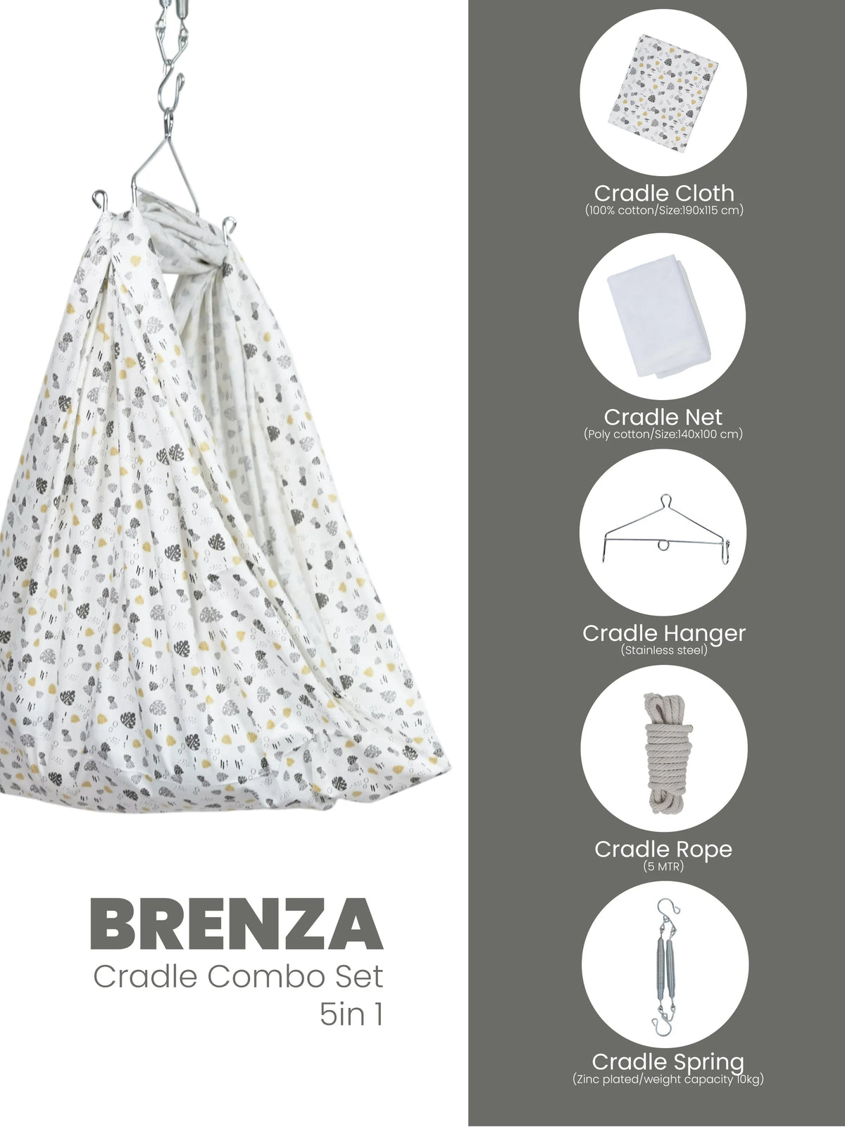 Brenza 5-in-1 Baby Cradle Combo Set - Leaf Print