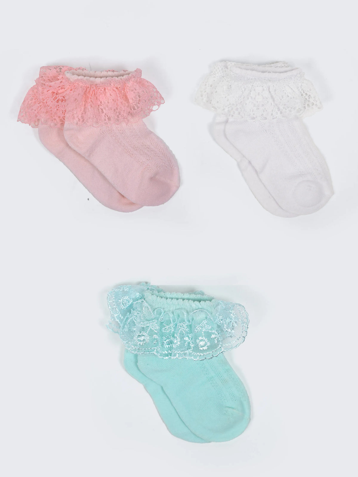 Baby Girls Lace Frill Ankle Socks - Pack of 3