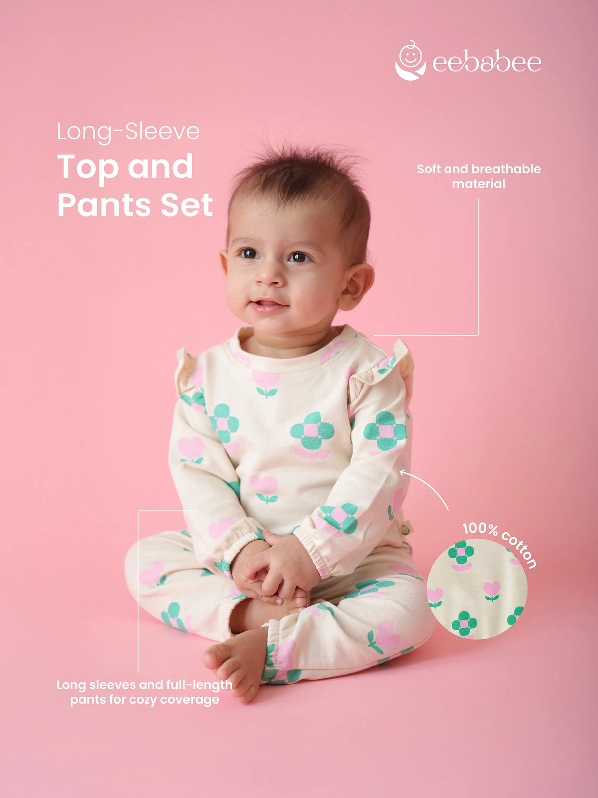 Girls Floral Long-Sleeve Top and Pants Set
