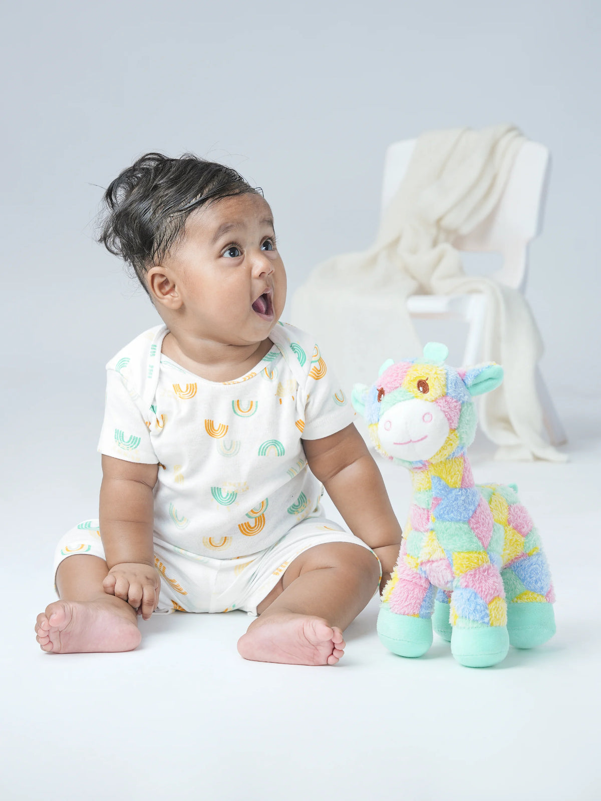 Sunny Rainbow Print Bodysuit & Shorts Summer Set for Baby