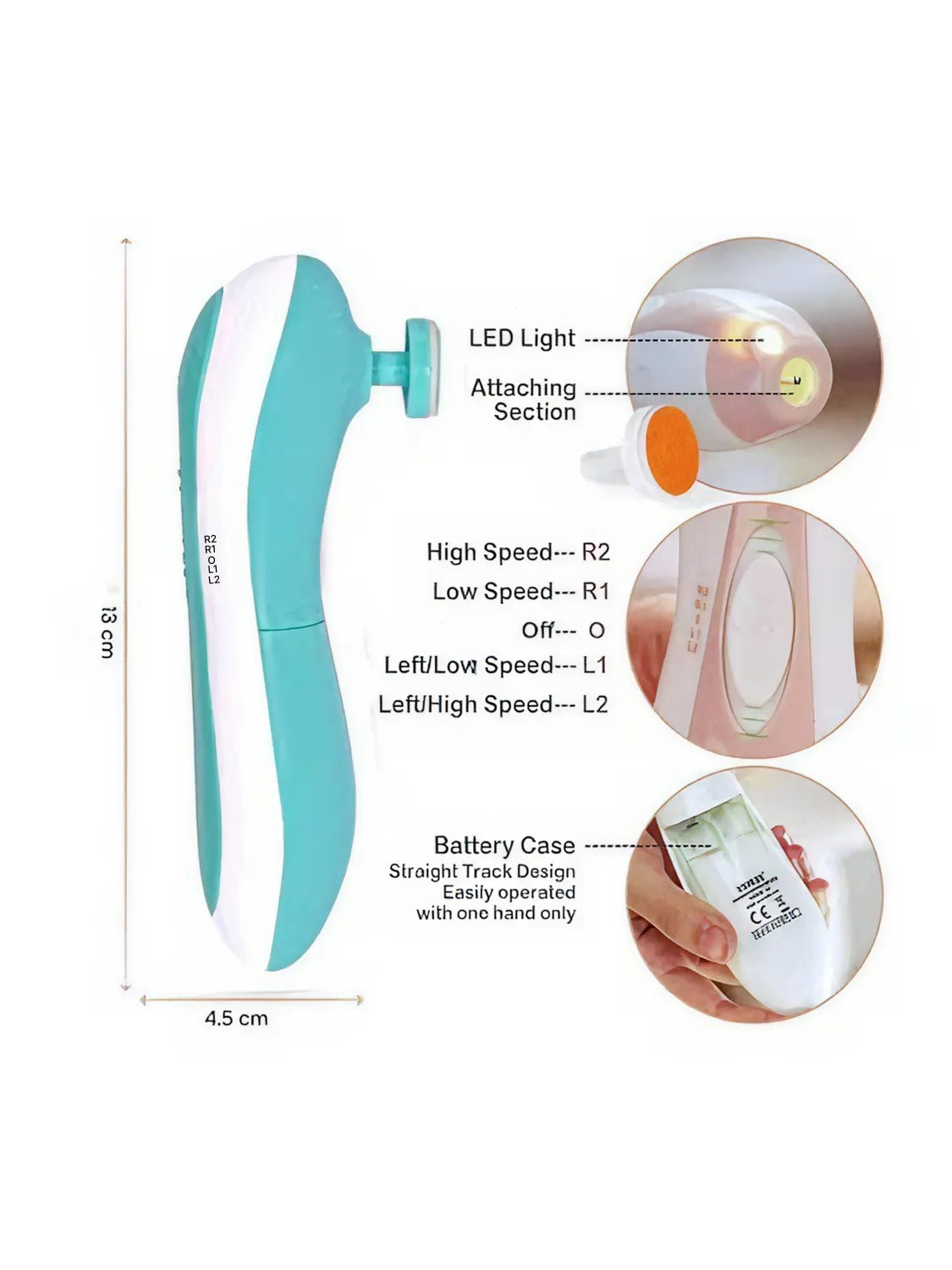 Electric Baby Nail Trimmer – 6 Grinding Heads with LED Light
