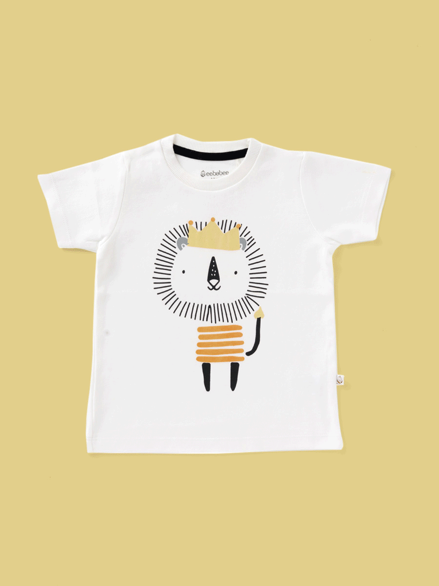 Half sleeve white & black, brown ,blue graphic t-shirt combo for baby