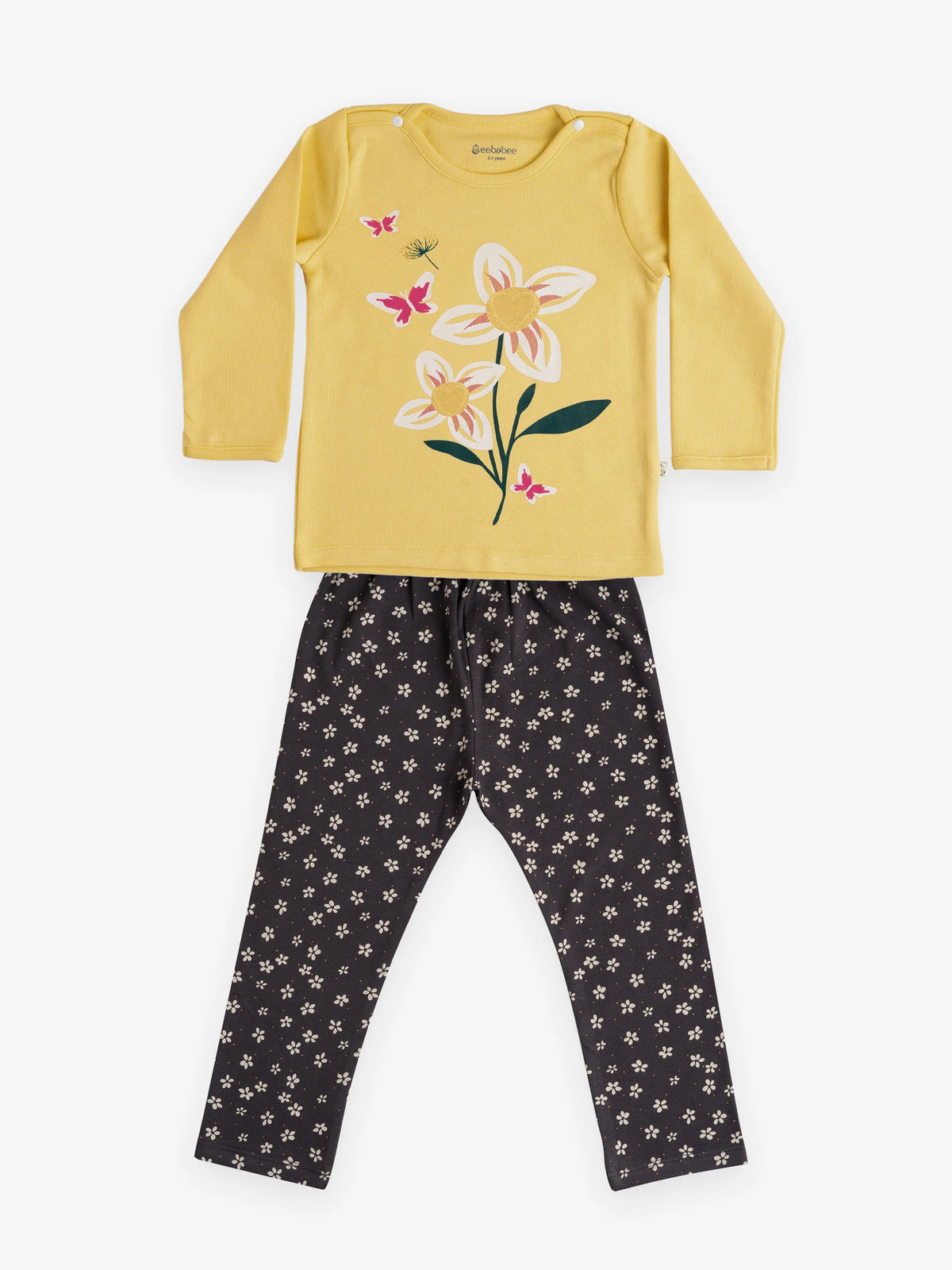 GIRLS BUTTERFLY FULL SLEEVE GRAPHIC TEE WITH STRETCHY LEGGINGS