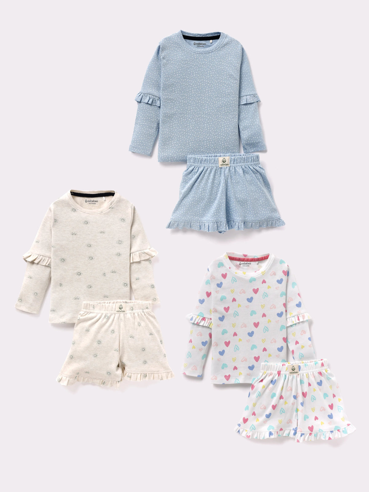 Full sleeve white, pink & cream frill set for baby girl