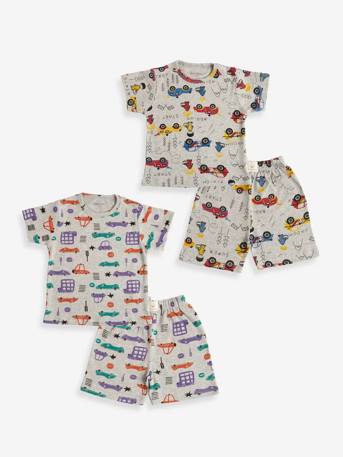 Half sleeve toy graphic in grey t-shirt & shorts combo for baby
