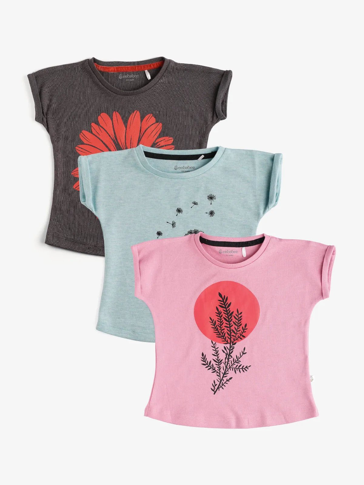 Half sleeve black, blue & pink graphic t-shirt combo for baby