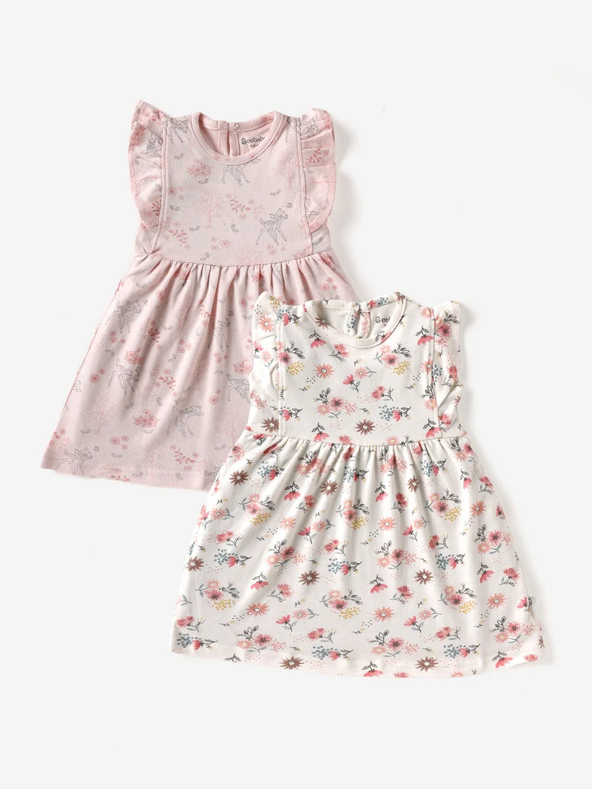 Sleeveless flower pattern in pink & white  frock for baby girl